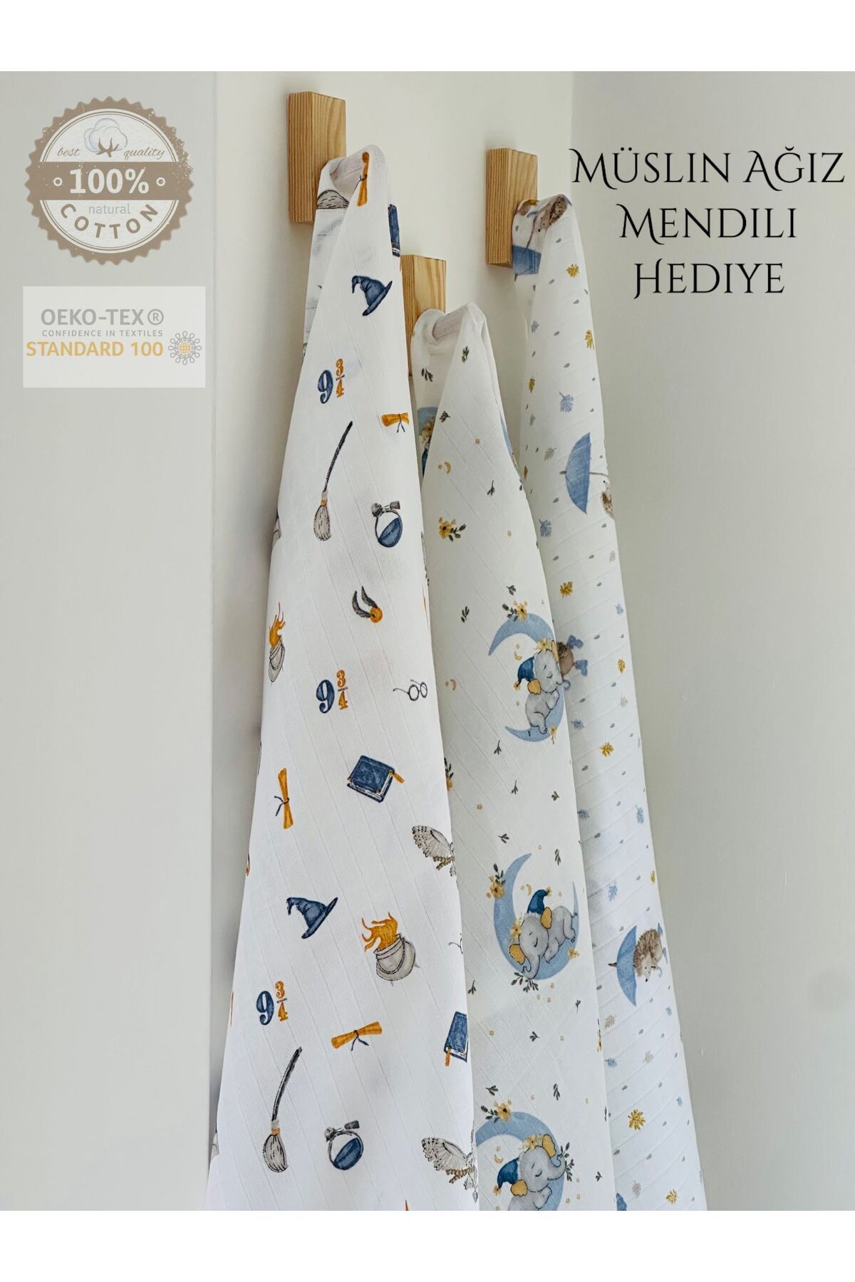 Fulya Tuhafiye %100 Pamuk 3'lü Müslin Bebek Battaniye Seti Oeko-tex Sertifikalı Müslin örtü 80 X 90 cm