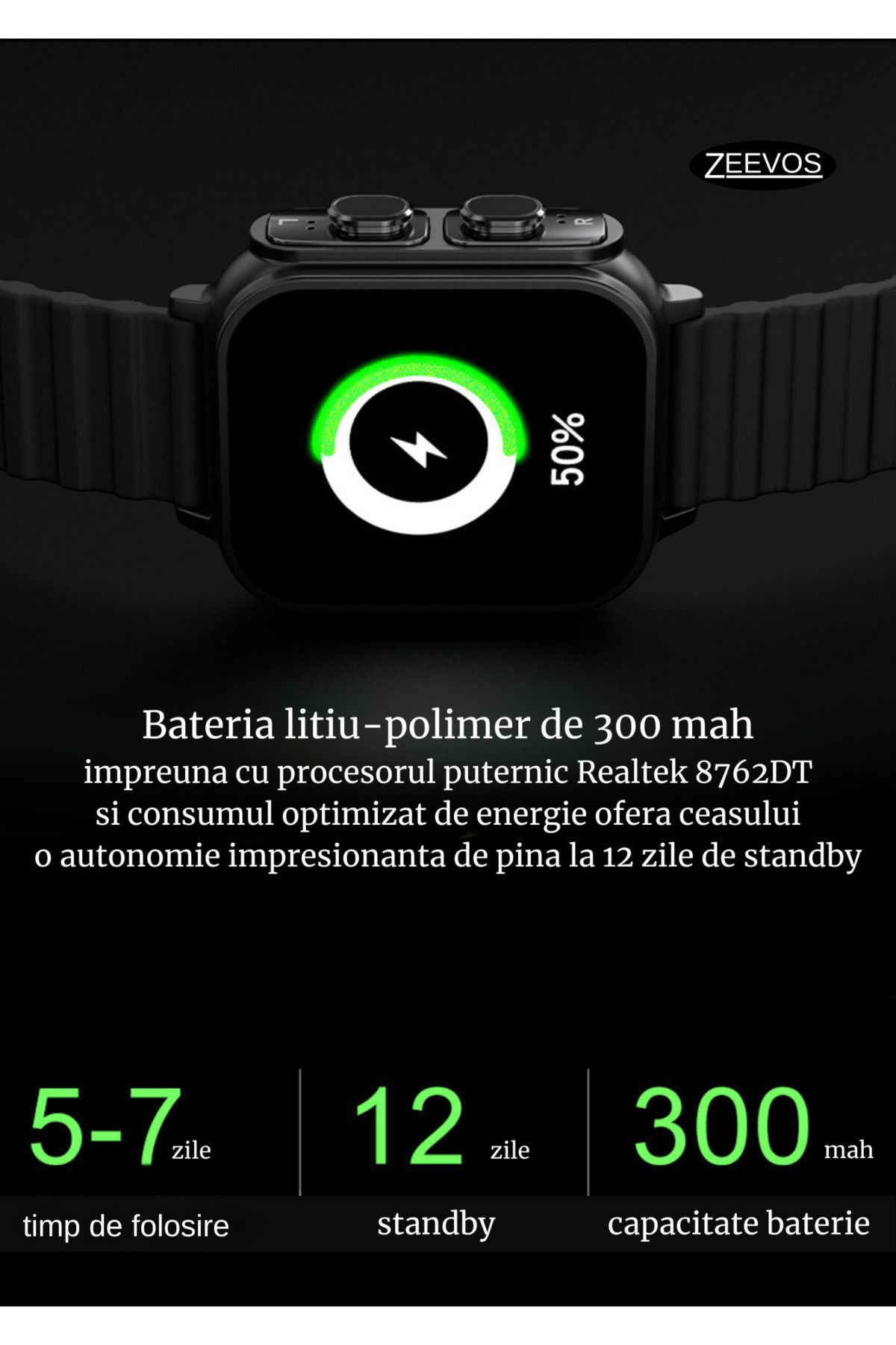 zeevos-N22 Smartwatch With Built-in Bluetooth Headphones, Nfc, Bluetooth Call, Notifications, 4