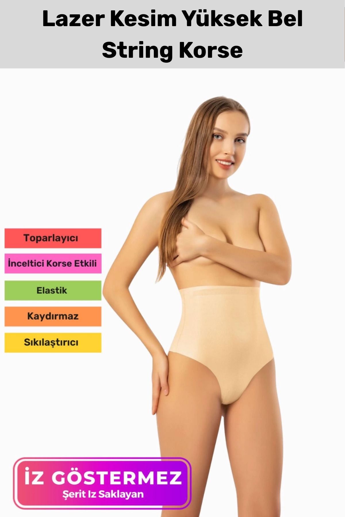 PeraNova Premium İz Göstermeyen Dikişsiz Kaymaz Vücut Şekillendirici Toparlayıcı Lazer Kesim String Korse