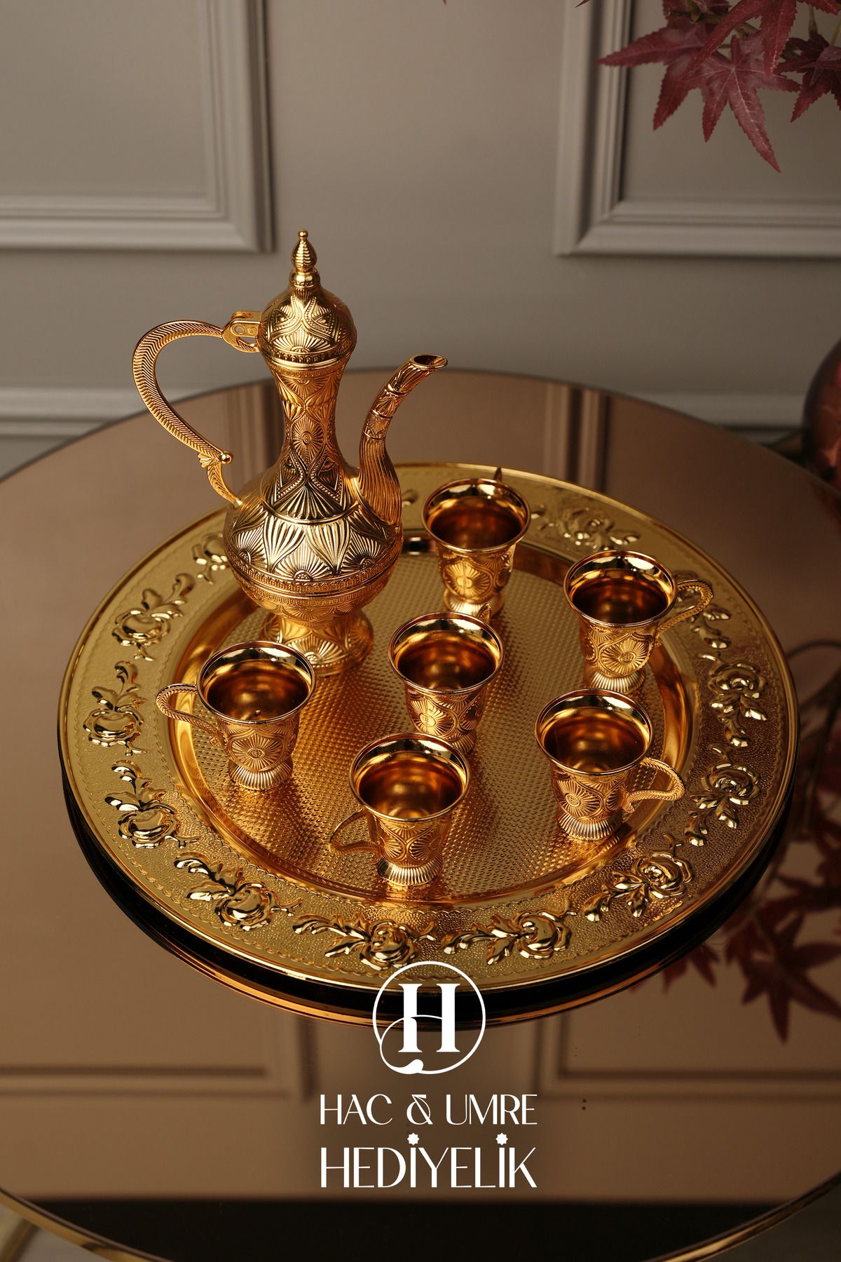 Hac Umre Hediyelik-Zemzem Team |   Gold Zemzem Presentation Set |   Zemzem Tray, Jug and Cup Set 3