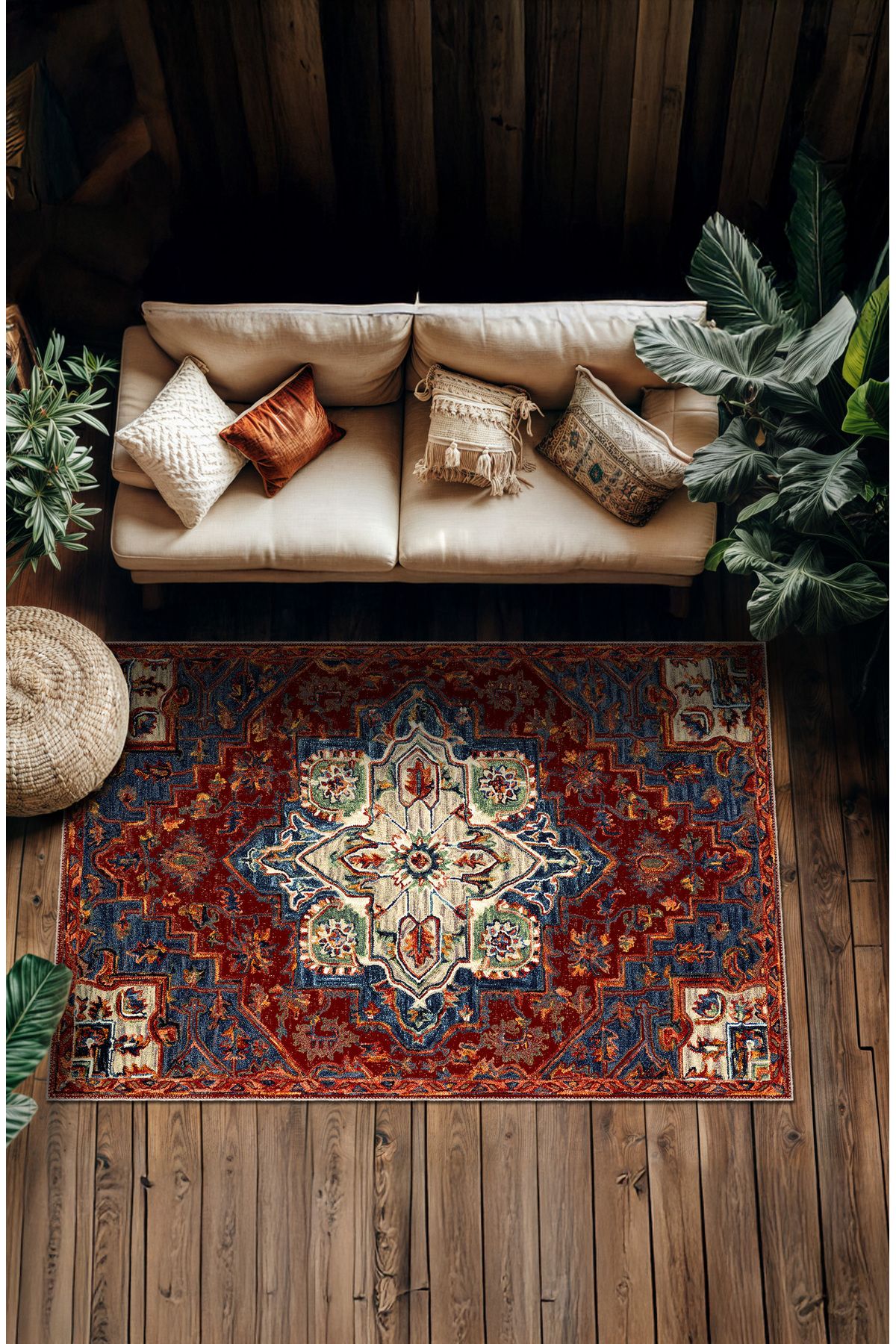 BigArts Home Makinede Yıkanabilir Kaymaz Taban Leke Tutmaz Etnik Salon Halısı Mutfak Halısı ve Yolluk