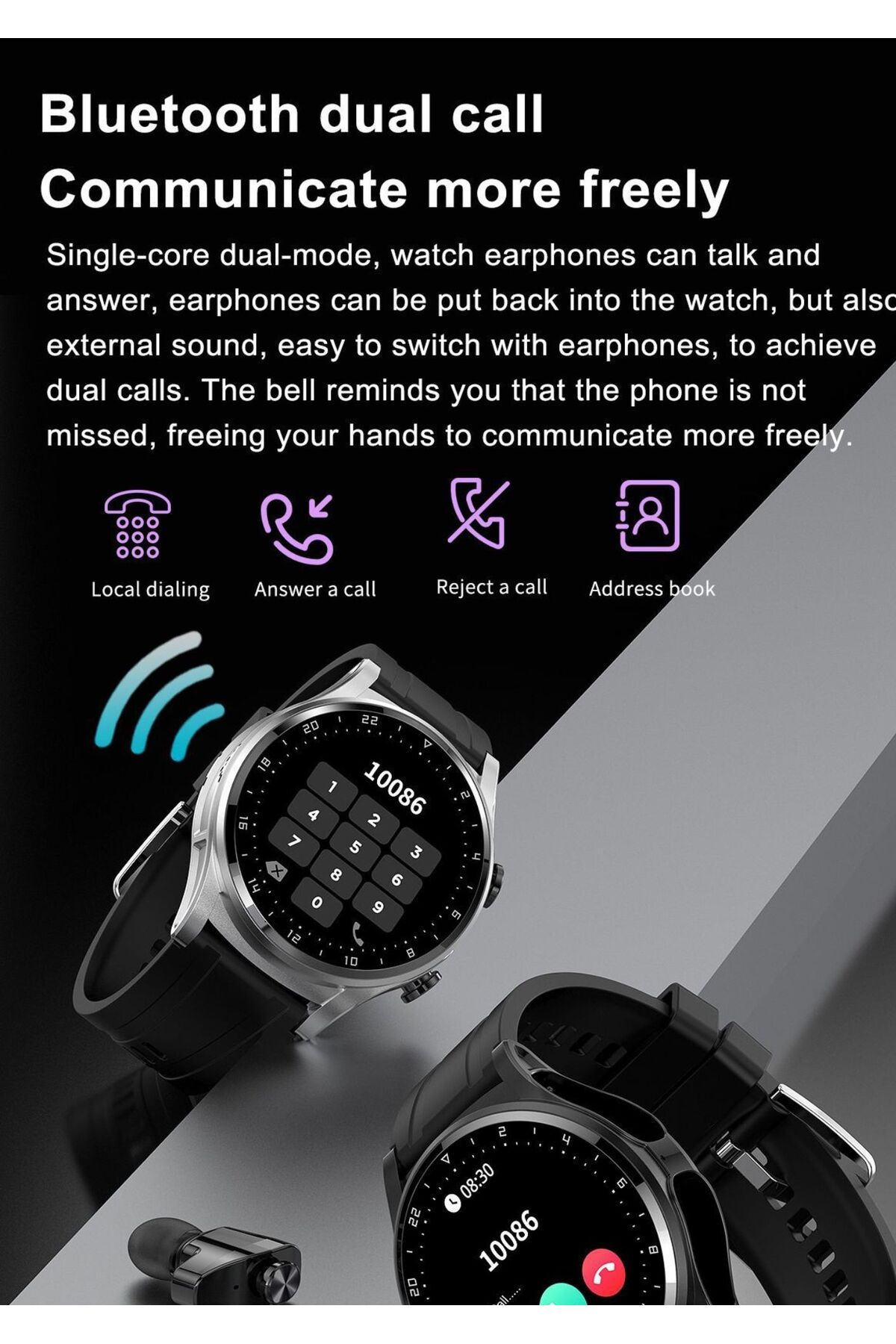 zeevos-smartwatch with built-in Bluetooth headphones, NFC, Bluetooth call, notifications, 7