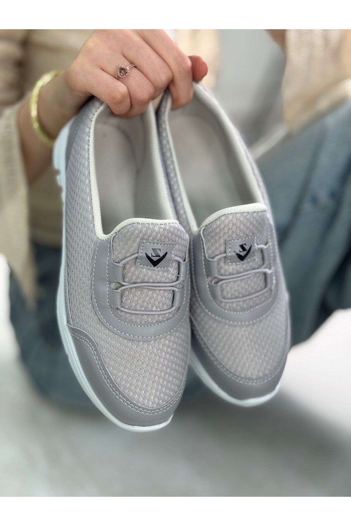 Nstil Günlük Kadın Spor Ayakkabı Lastik Bağcık Fileli Hava Alabilen Rahat Kaymaz Taban Sneaker 3005