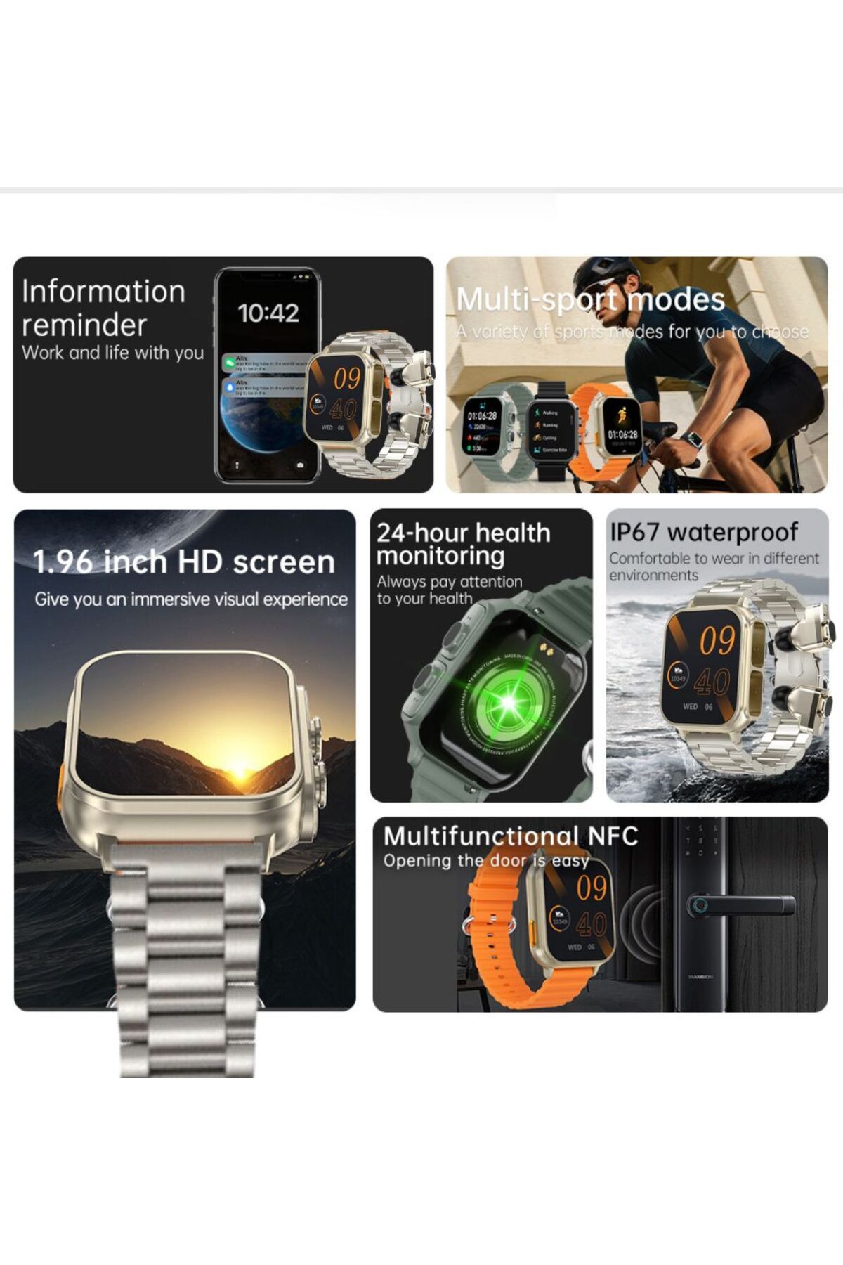 zeevos-n22 smartwatch with built-in Bluetooth headphones, NFC, Bluetooth call, 2