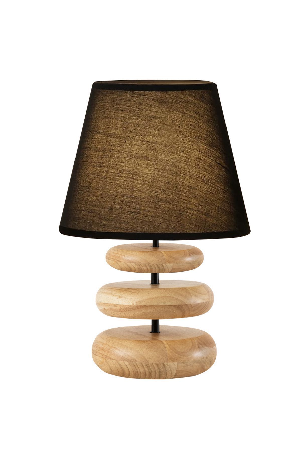 SerenityHaven Round Ahşap Ayaklı Siyah Abajur
