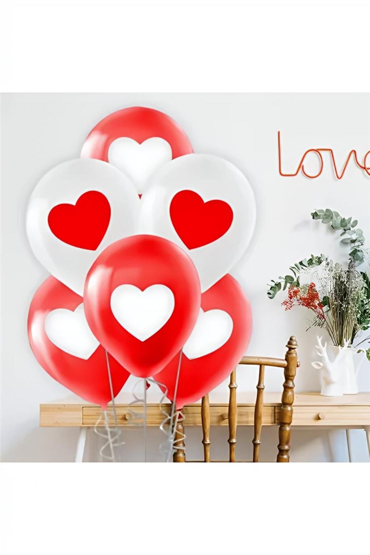 alsepeteavm Kırmızı Beyaz Kalp Baskılı Balon 11"