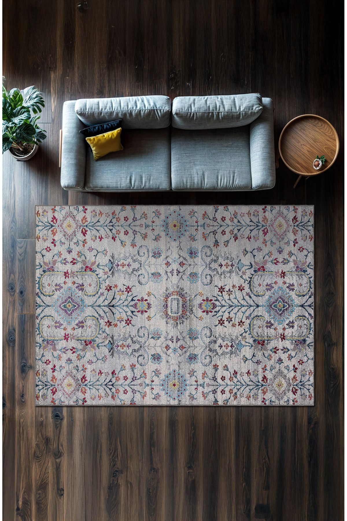 BigArts Home Makinede Yıkanabilir Kaymaz Taban Leke Tutmaz Çiçekli Salon Halısı Mutfak Halısı ve Yolluk