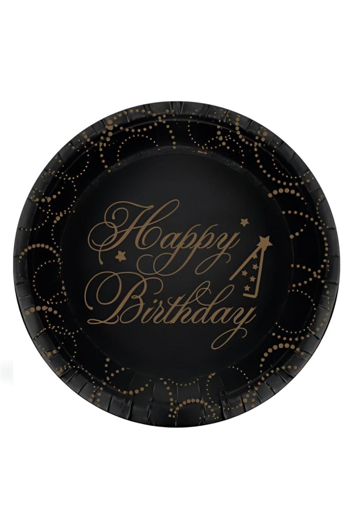 supertrend Süpertrend Happy Birthday Elegant Siyah Karton Tabak 23cm