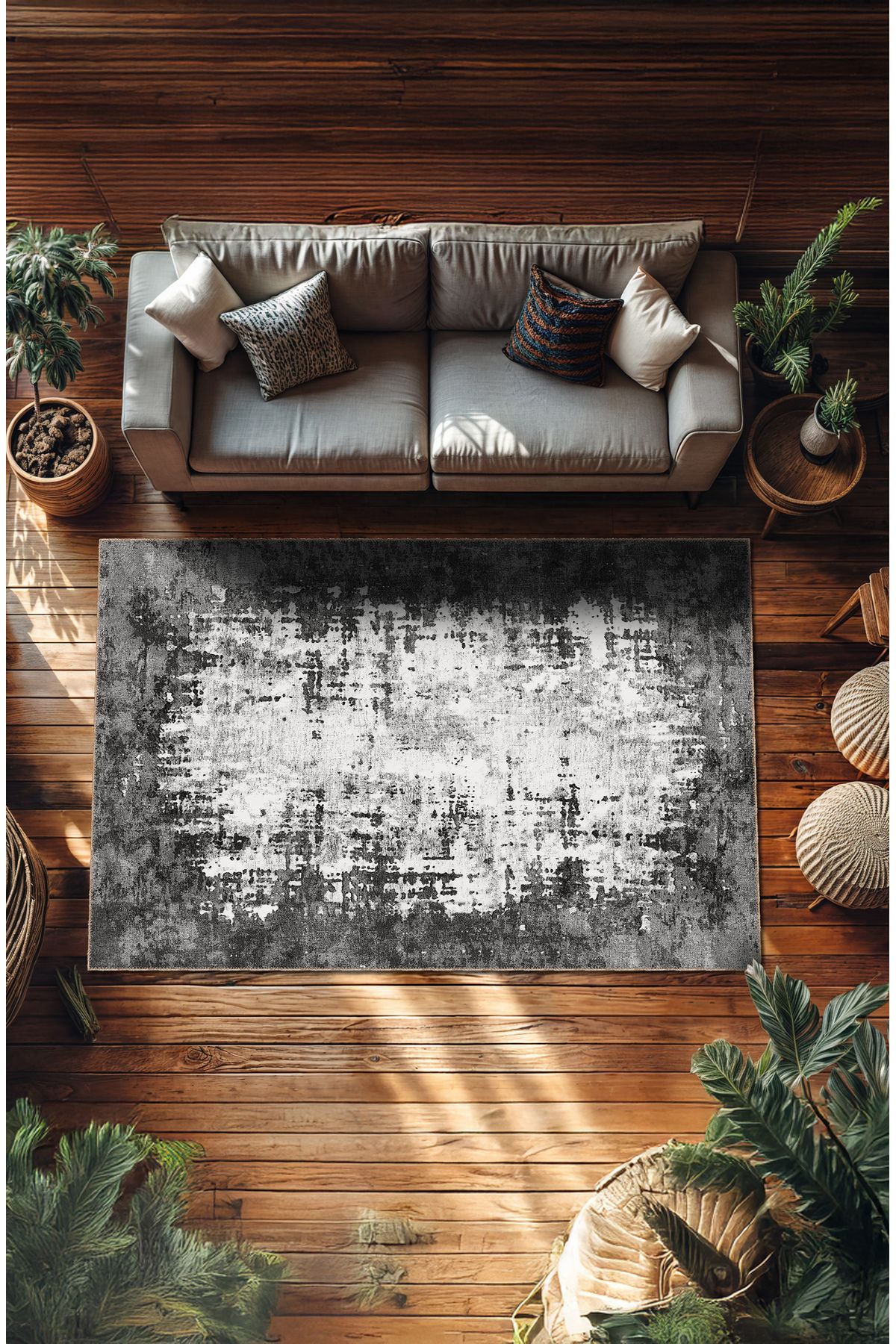 BigArts Home Makinede Yıkanabilir Kaymaz Taban Leke Tutmaz Eskitme Salon Halısı Mutfak Halısı ve Yolluk