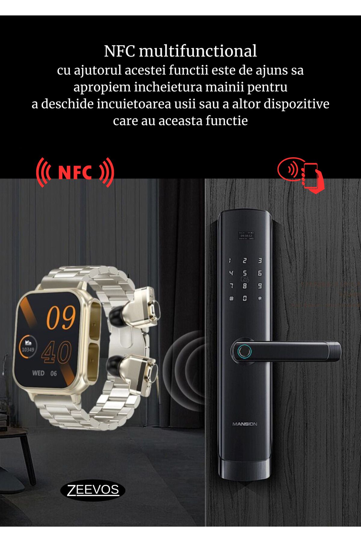 zeevos-N22 Smartwatch With Built-in Bluetooth Headphones, Nfc, Bluetooth Call, Notifications, 5