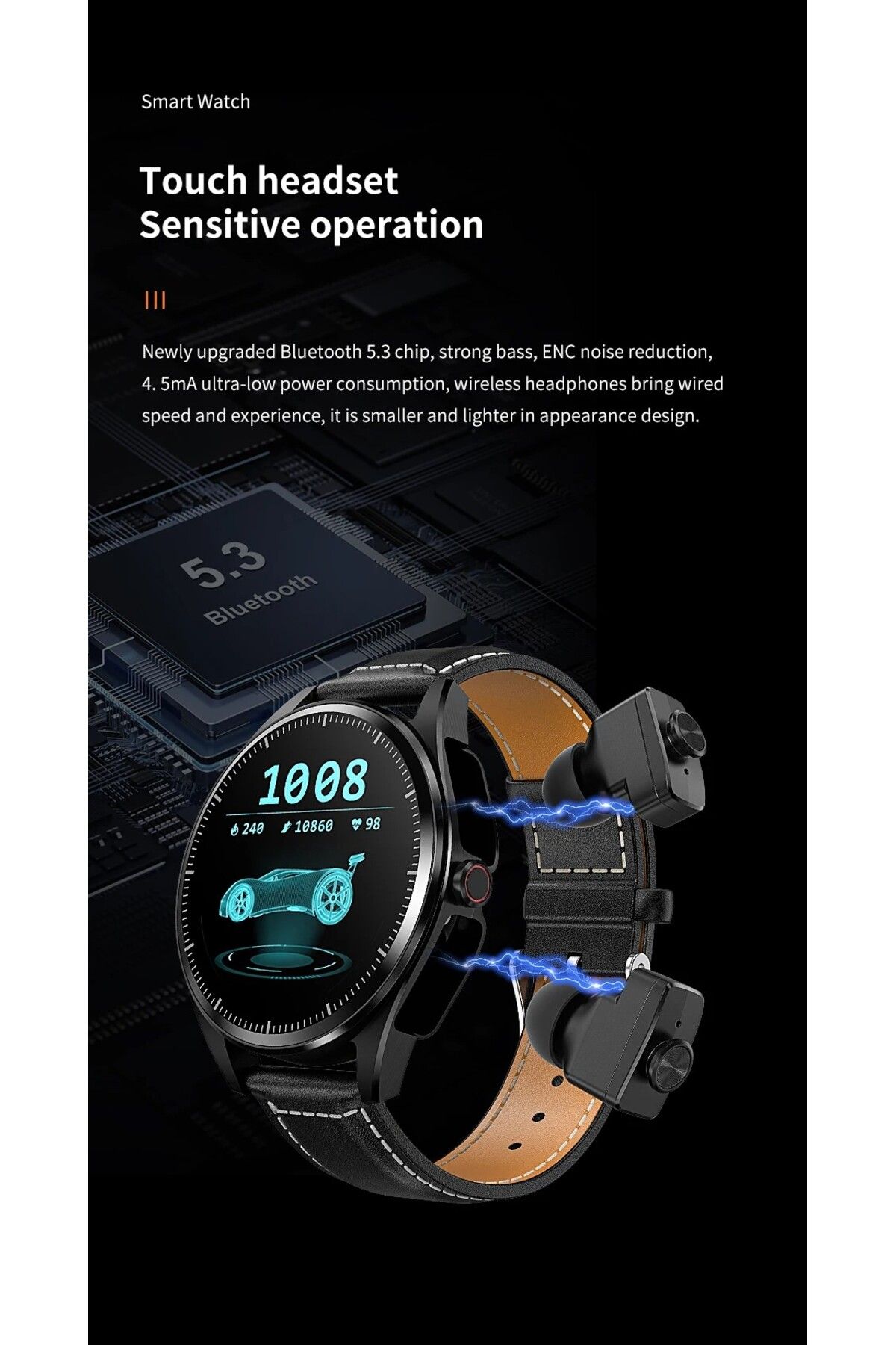 zeevos-f26 smartwatch with built-in Bluetooth headphones, NFC, 4G internal memory, Bluetooth call, 6