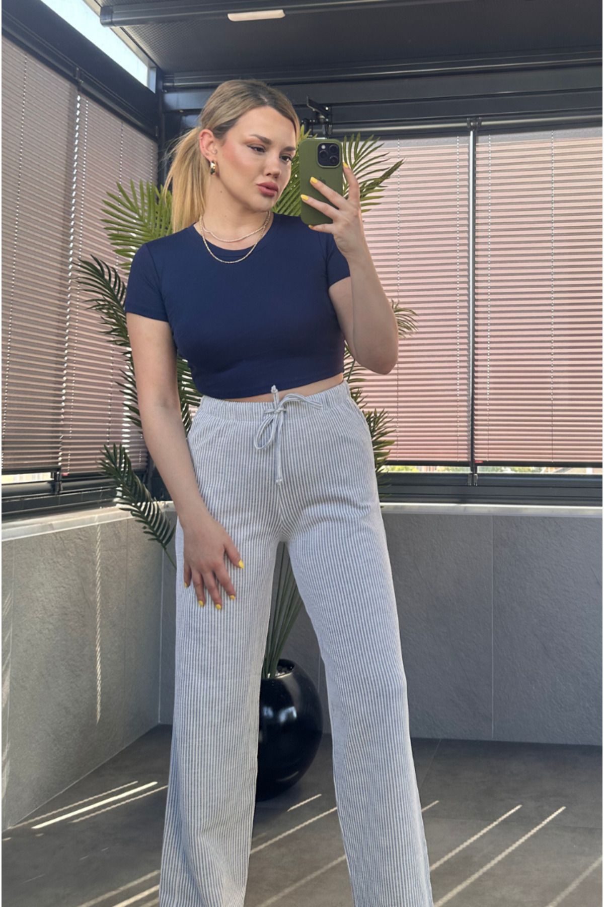 MİR STORE Lacivert Yarım Kollu Slim Basic Crop