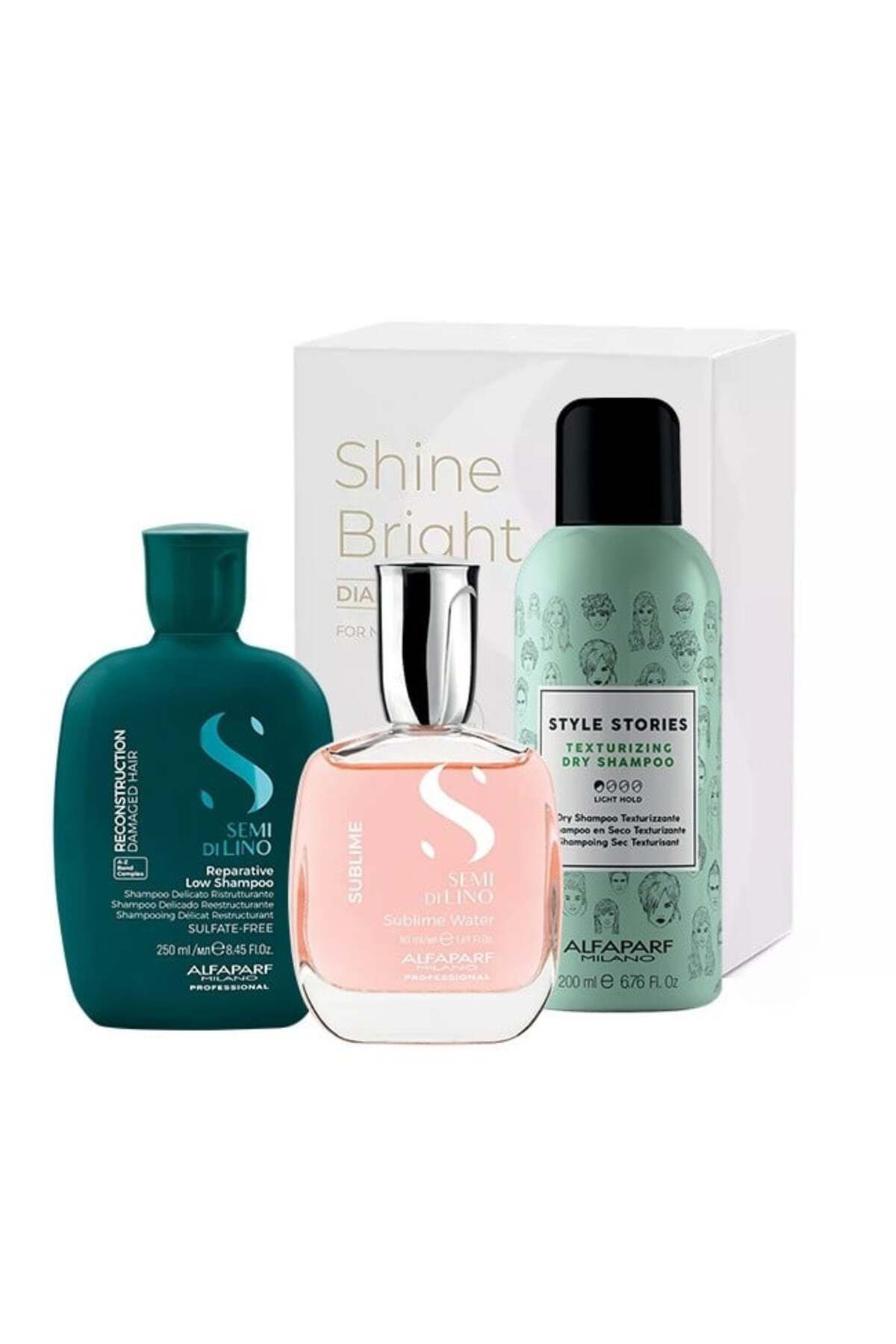 Alfaparf Milano-Alfaparf Semi Di Lino Șampon Reconstructor 250ml + Șampon Uscat 200ml + Apă Sublime 50ml 1