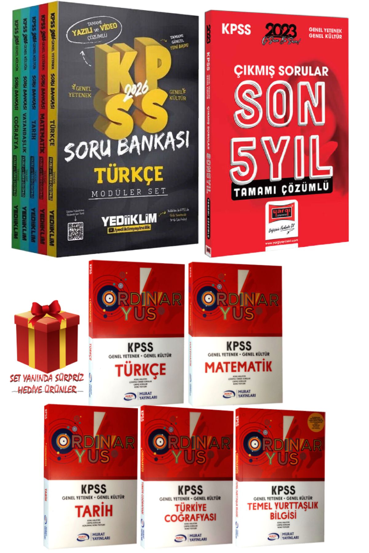 Yediiklim Yayınları 2026 Yediiklim KPSS Soru Bankası Modüler Set+Yargı Çıkmış sorular+Murat Konu Anlatım Modüler Set