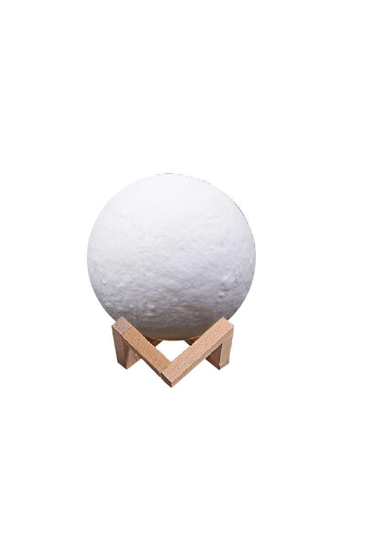 SerenityHaven Yerküre Ld 18cm Şarj Edelibilen Gece Ay Lambası Ahşap Standlı