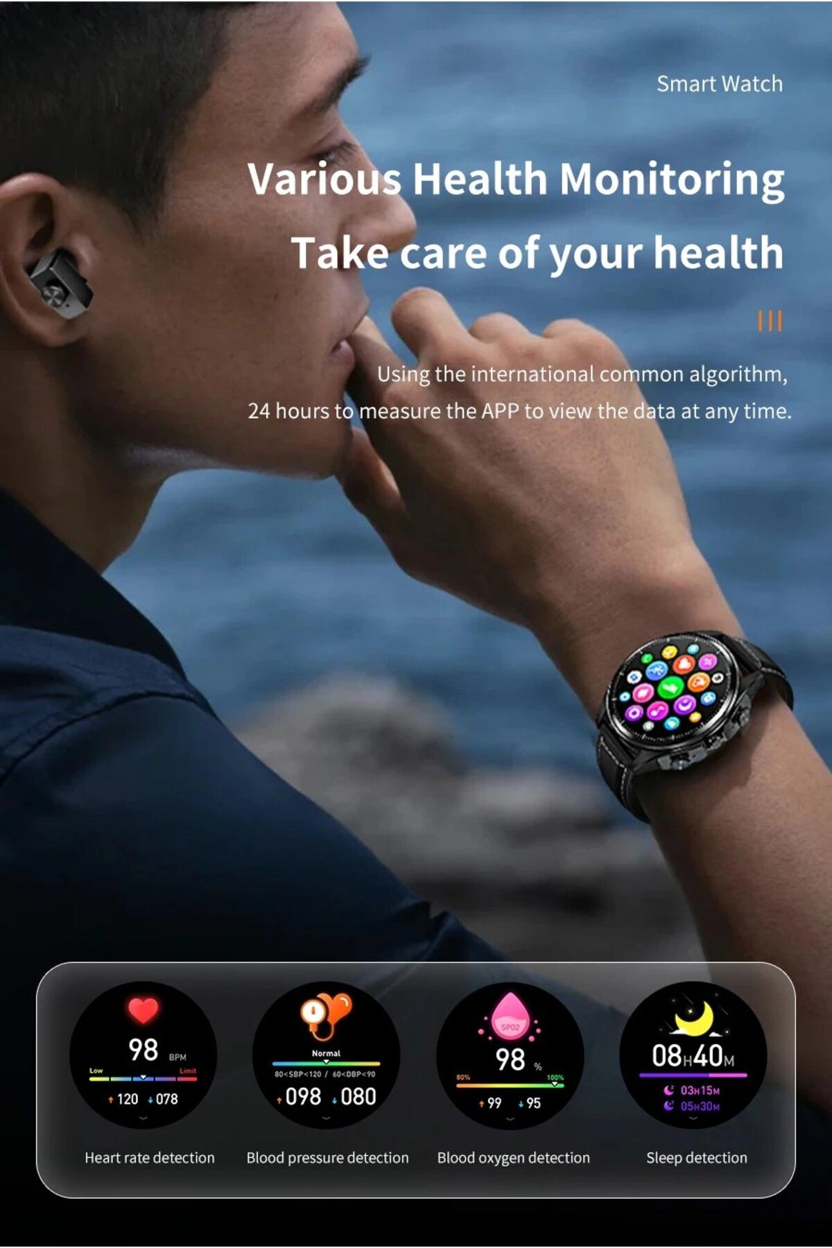 zeevos-f26 smartwatch with built-in Bluetooth headphones, NFC, 4G internal memory, Bluetooth call, 10