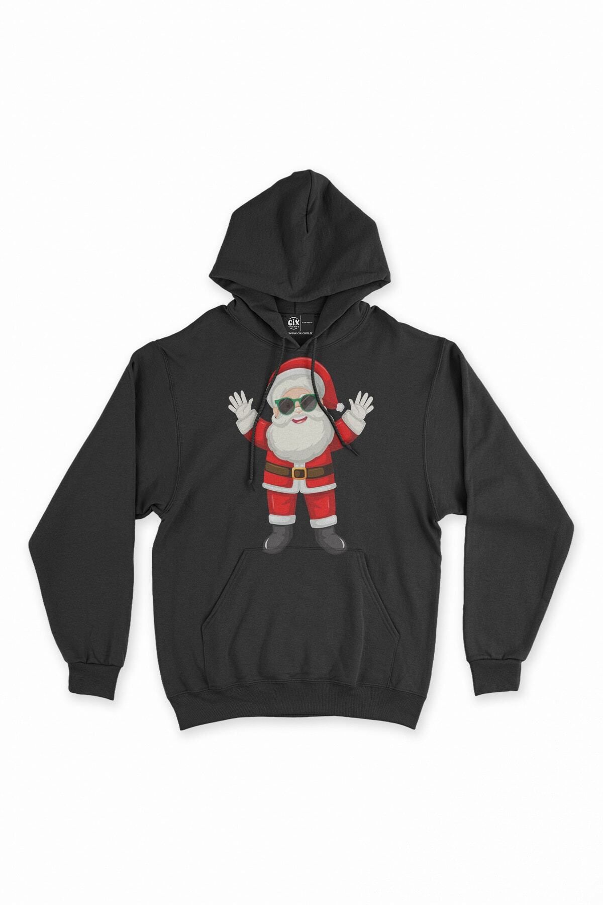 Pisa Art Mutlu Santa Claus Yılbaşı Kapşonlu Sweatshirt Hoodie