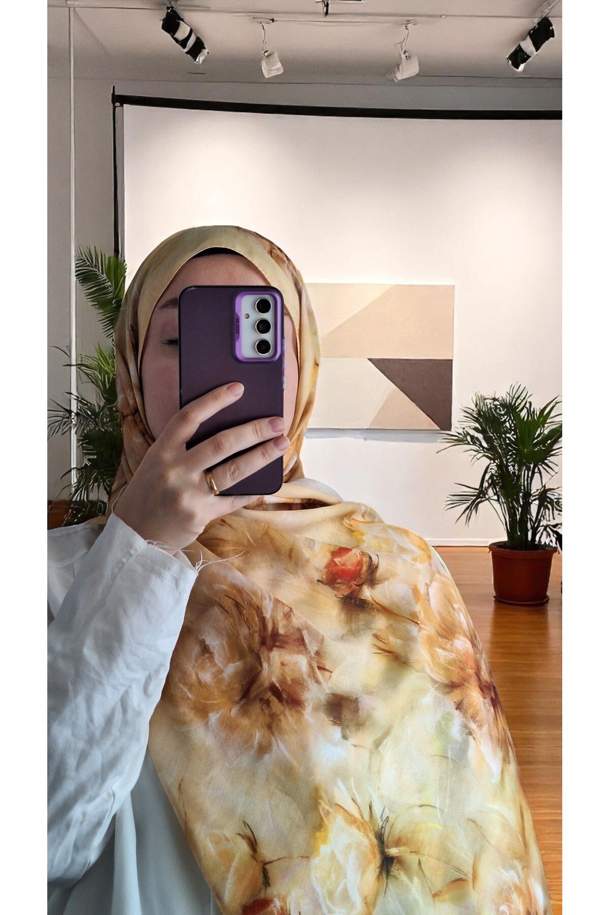 Lavena scarfs Bahar Serisi Çiçekli Desen Pamuklu Dijital Soft Şal - Sarı