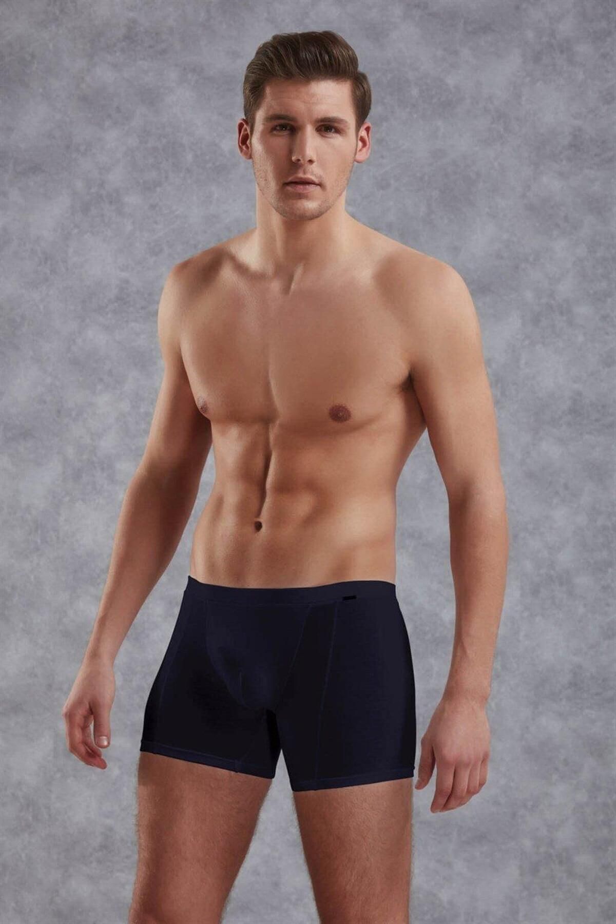 NazikEndam Dore anse Erkek Lacivert Micro Modal Torbalı Normal Paça Boxer 1510
