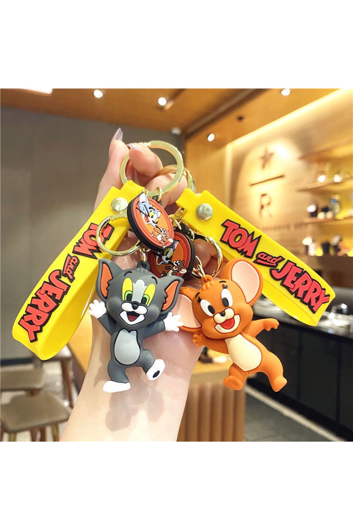 Wolawood Tom ve Jerry Anahtarlık 3D Figürlü Sevimli İkili Çanta Araba Telefon Aksesuarı Hediyelik 2'li Set