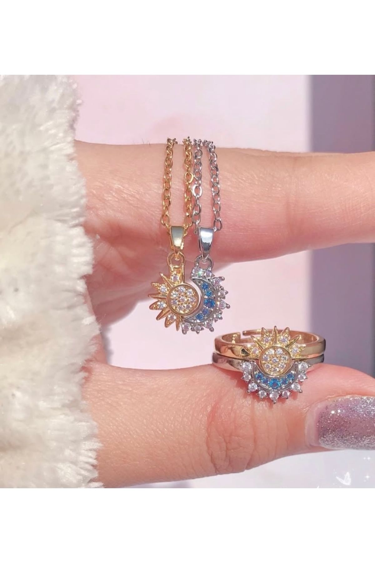 ArtBDesign Ay ve Güneş Kolye ve Yüzük Set
