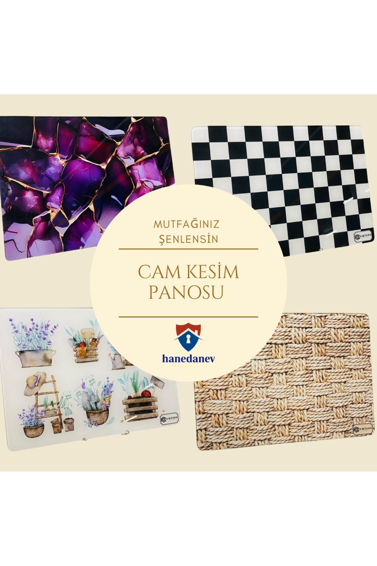 Hanedanev Temperli Cam Kesim Panosu 25x35 Cm Dikdörtgen Çizilmez Kesim Panosu
