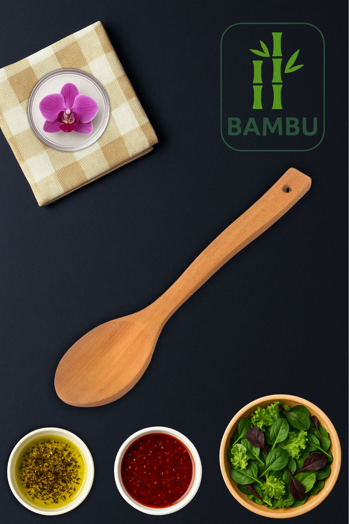 Ülgenev 1 Adet 30 Cm Vernikli Doğal Bambu Servis Kaşığı – Büyük Boy, Çizmez, Ergonomik Ahşap Kaşık