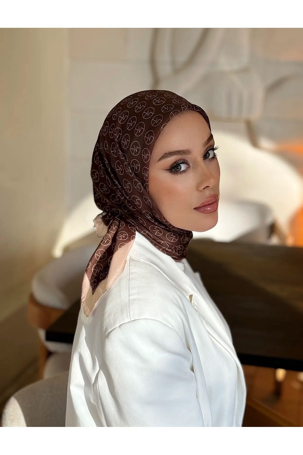 MODA MONOGRAM MK DESEN PAMUK EŞARP