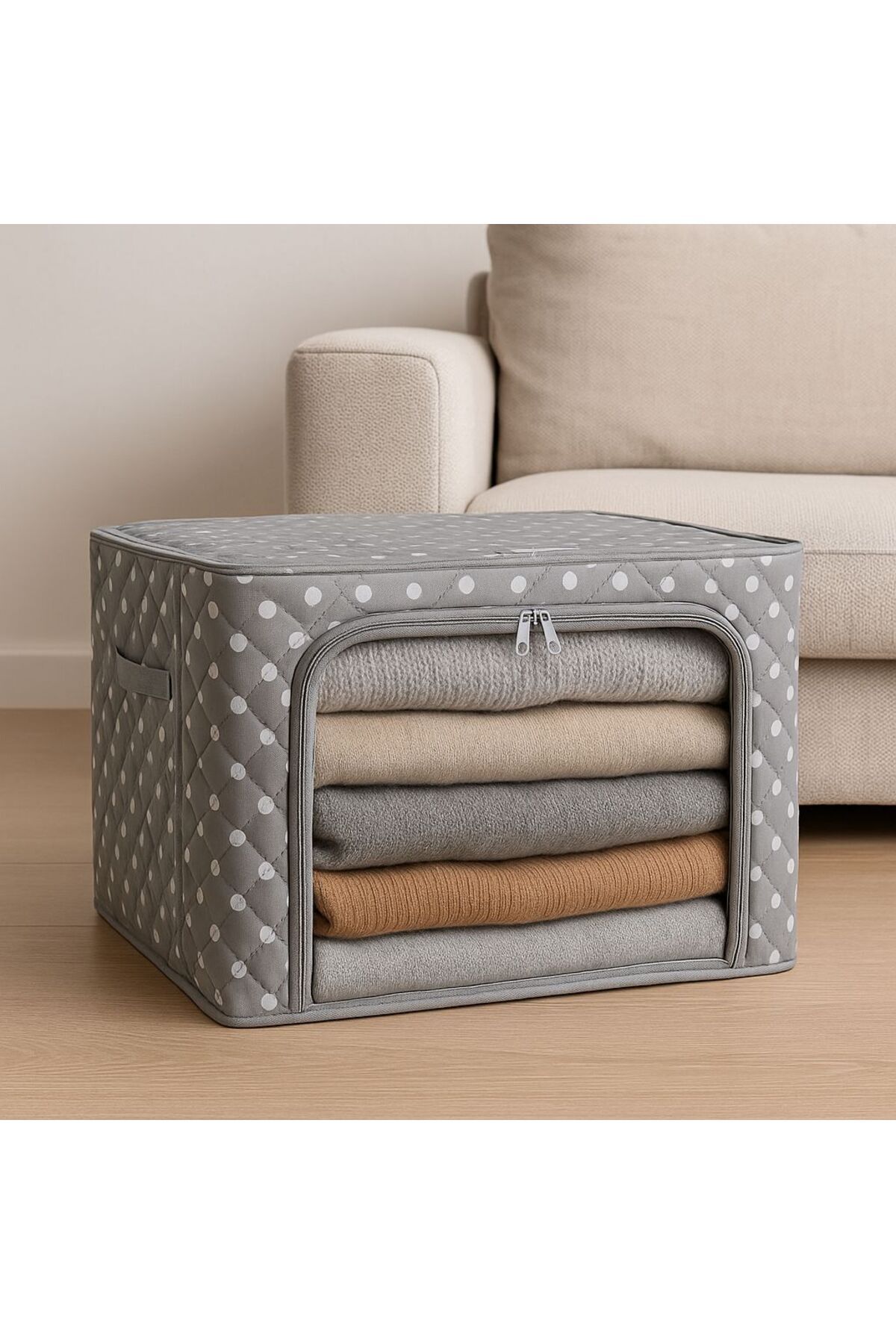 Home 1 Adet Puantiyeli Çelik Çerçeveli Pencereli Organizer Medium Hurç Telli Hurç40x50x30cm Kazak Hurcu