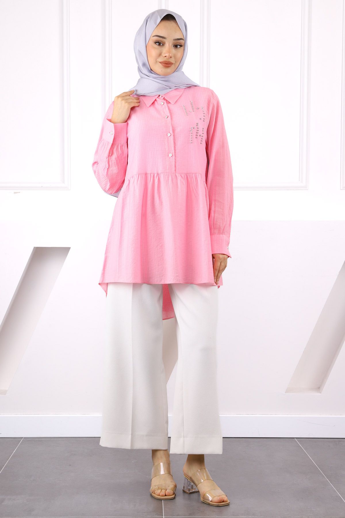 İmajButik Pembe Taş Detaylı Tunik