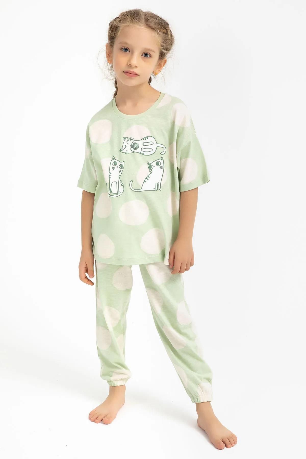 ROLY POLY-2790 Cat Patterned Pajama Set with Elastic Legs (Mother and Daughter Can Be Combined) 5