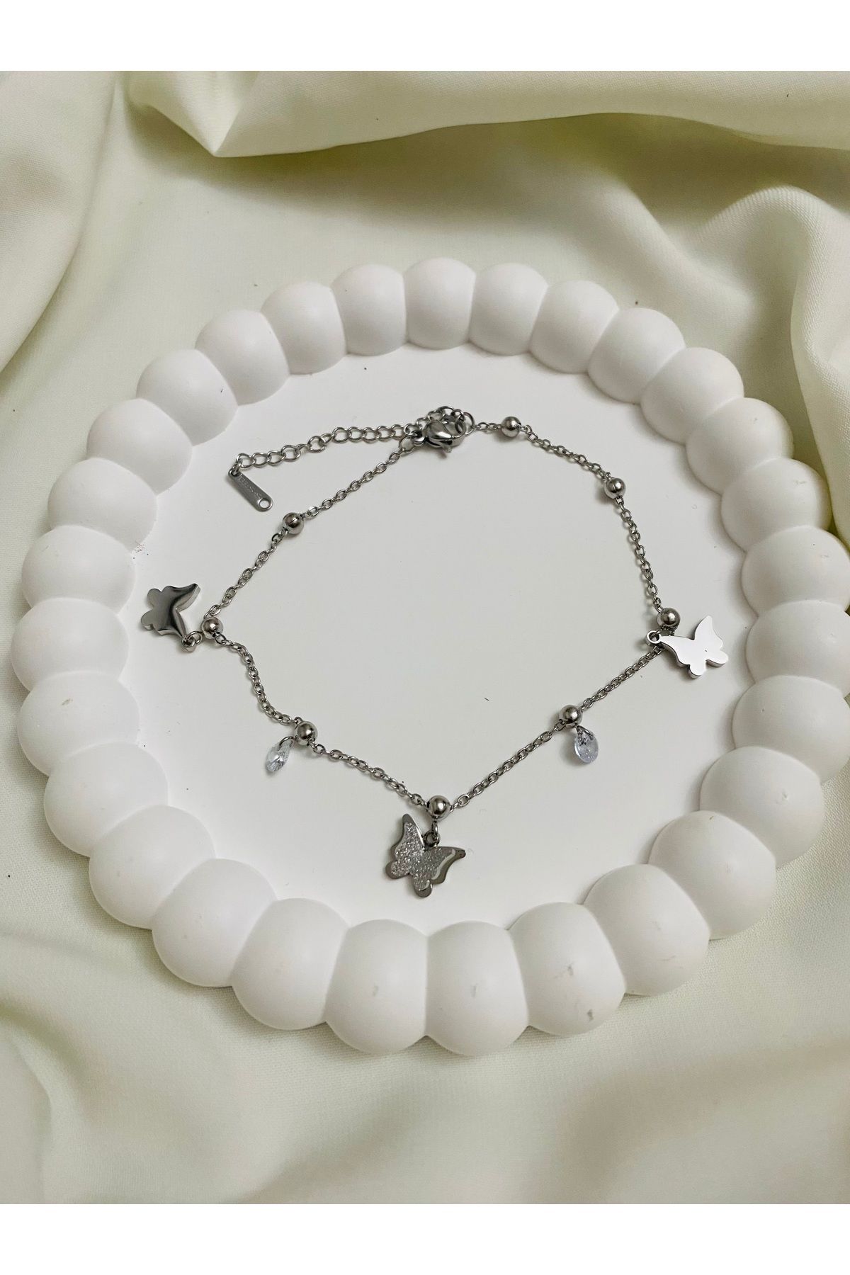 asem jewelry KELEBEK DETAYLI ZİRKON TAŞLI ÇELİK HALHAL
