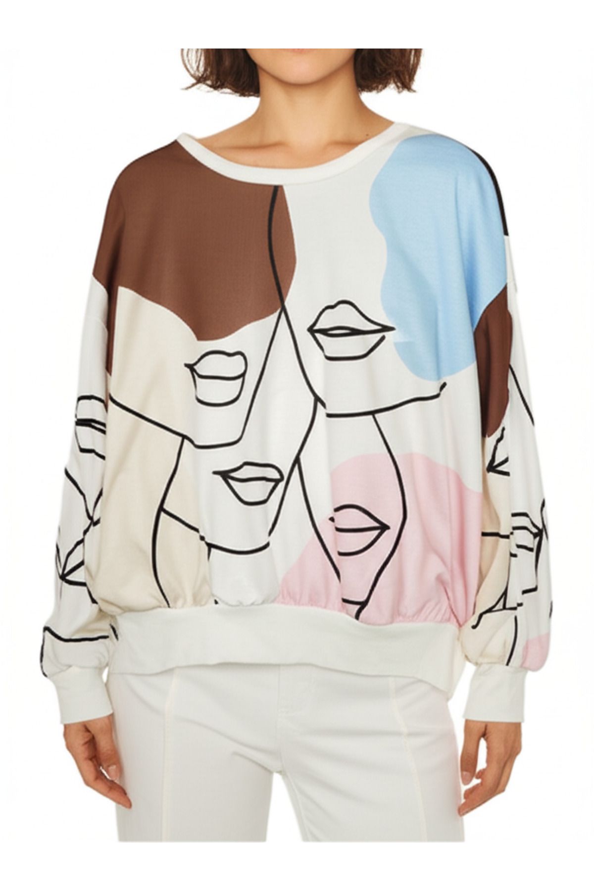 DHDmoda Kadın Figürlü Renkli İki İplik Sweatshirt
