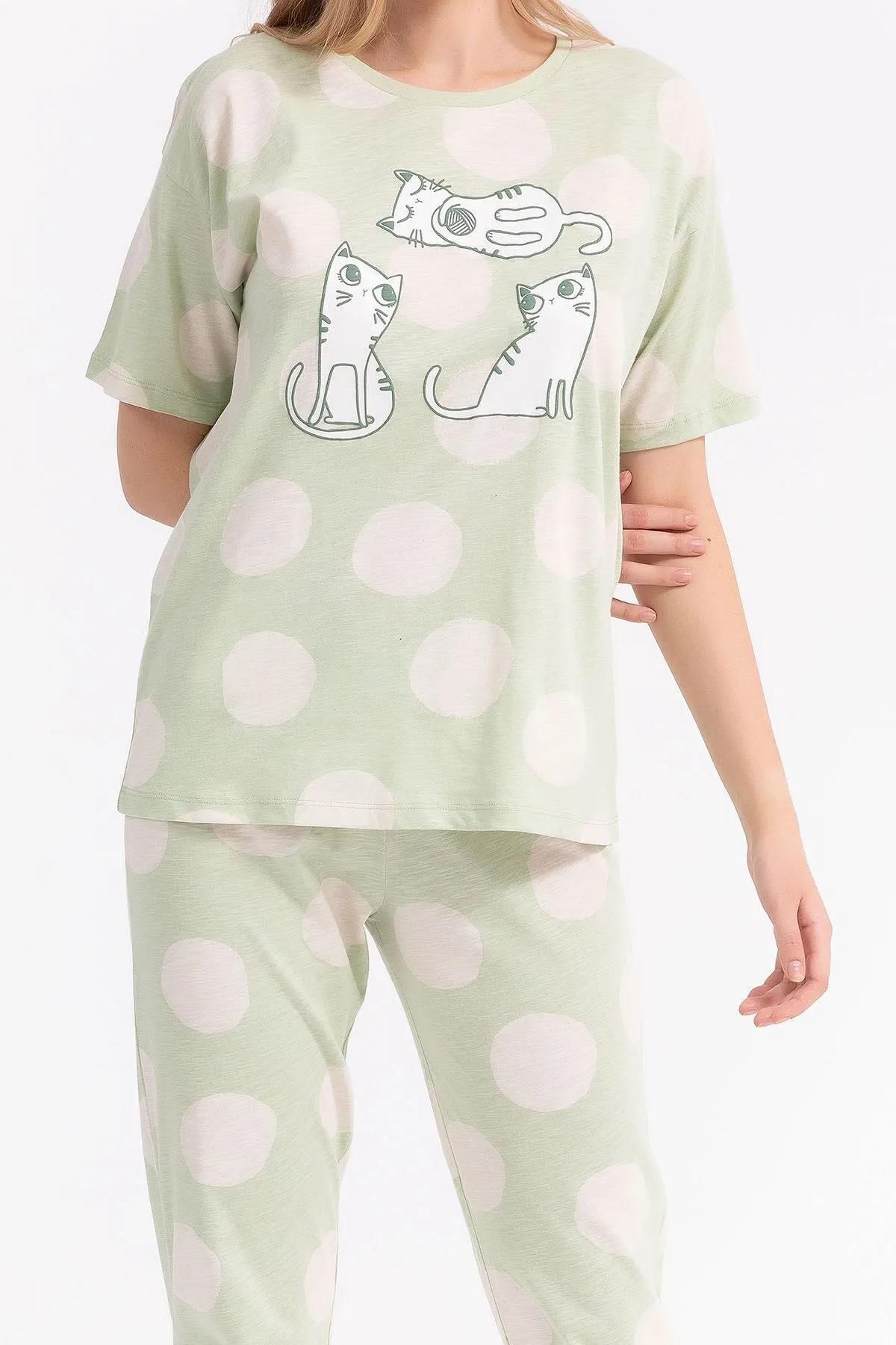 ROLY POLY-2790 Cat Patterned Pajama Set with Elastic Legs (Mother and Daughter Can Be Combined) 6