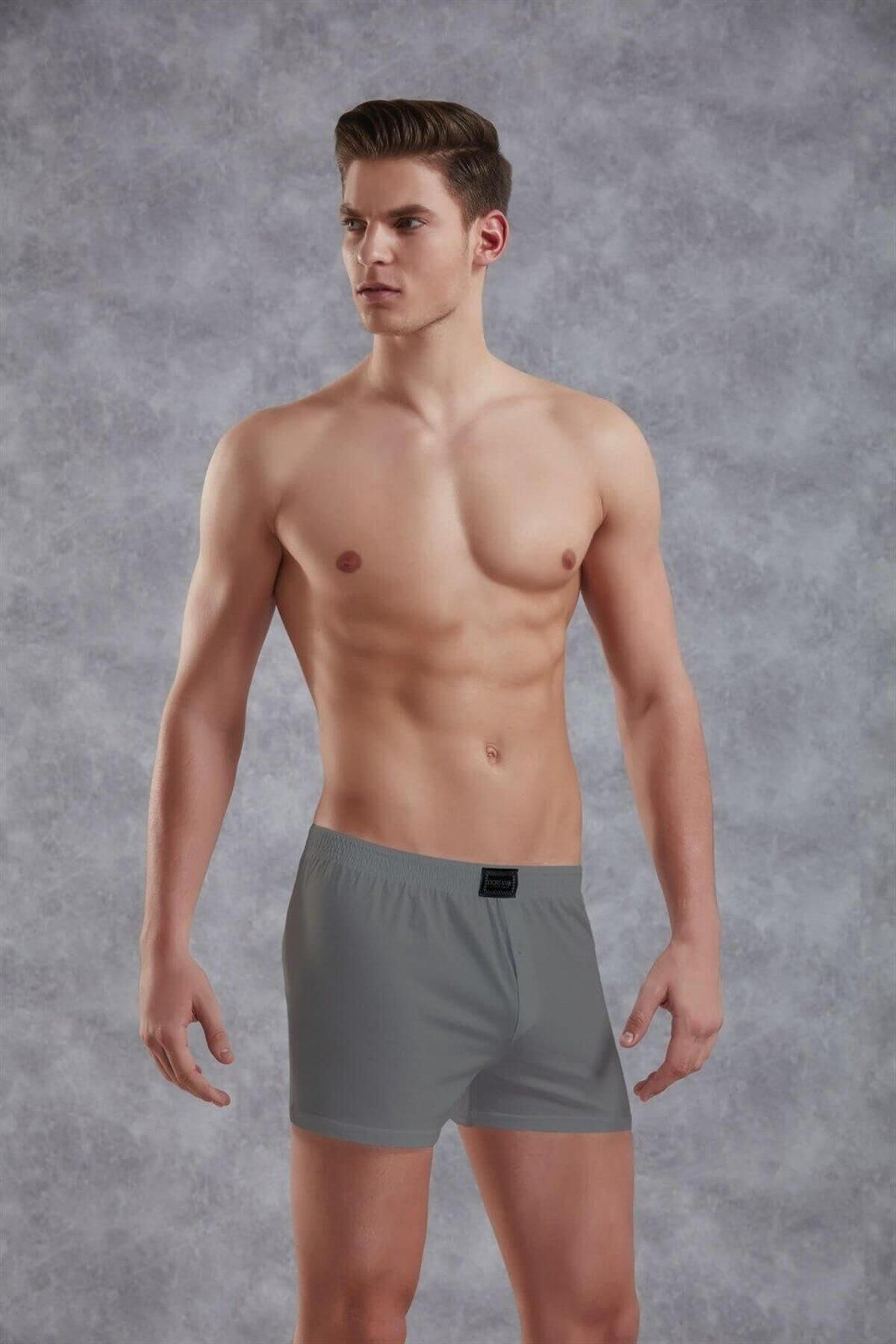 NazikEndam Dore anse Gri Erkek Pamuk Düğmeli Normal Paça Boxer 1511