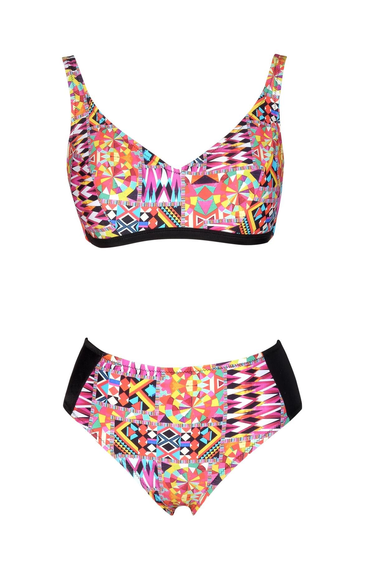 Endeep Beria Kadın Pembe Geometrik Desenli Toparlayıcı Bikini Takımı