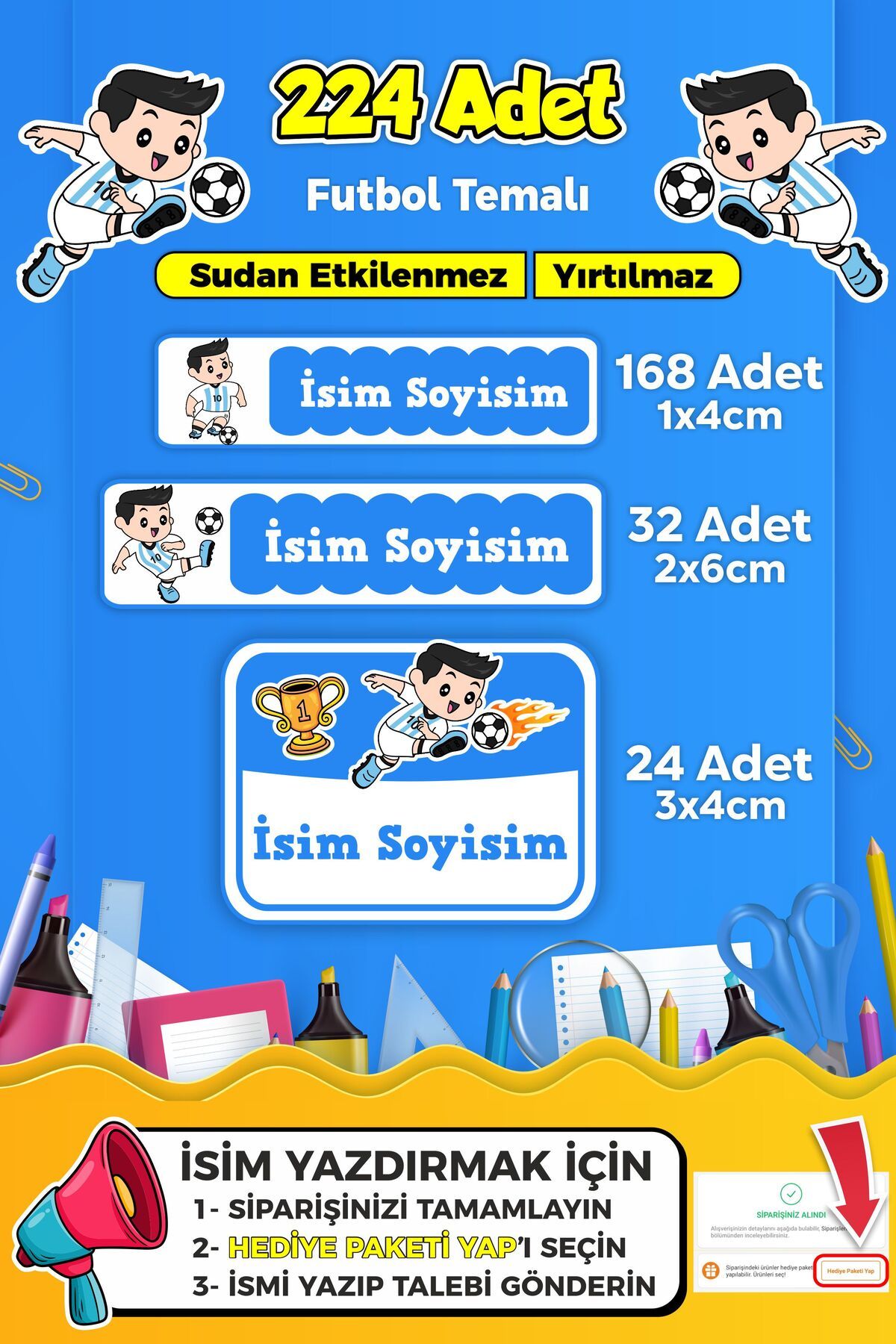SB store Futbol Temalı Okul Kreş Kişiye Özel İsim Etiket Seti - Model 287
