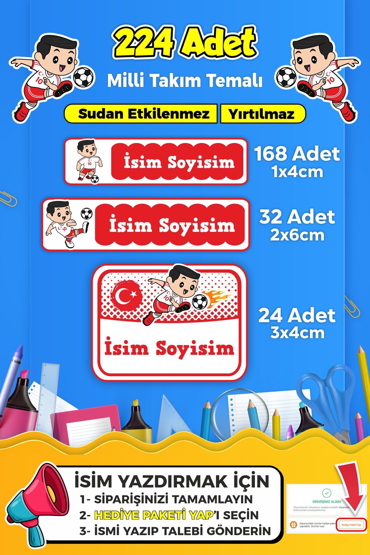 SB store Milli Takım Futbol Temalı Okul Kreş Kişiye Özel İsim Etiket Seti - Model 286