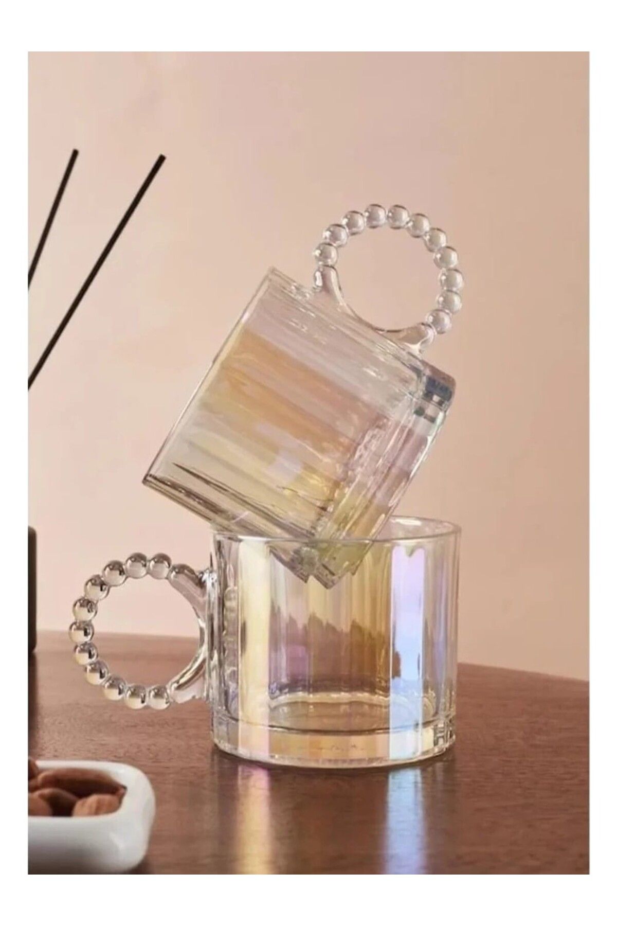 CENGİZ ÇEYİZ Ringo Line Luster 2'li 325 ml Cam Kupa Boncuklu Kulp Mug PER15176