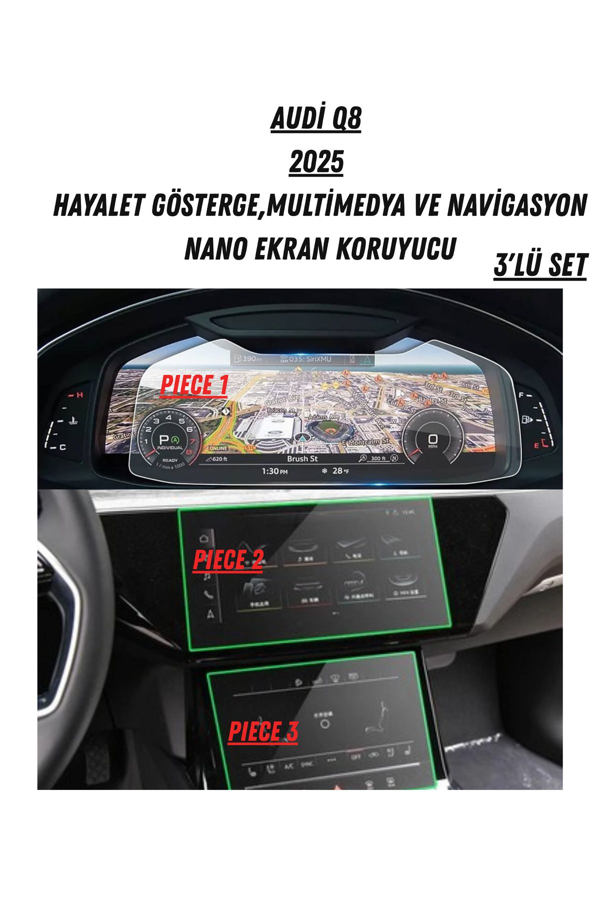 UniqAnatolia Audi Q8 2025 Hayalet Gösterge Ve Multimedya Çift Ekran Uyumlu Nano Ekran Koruyucu