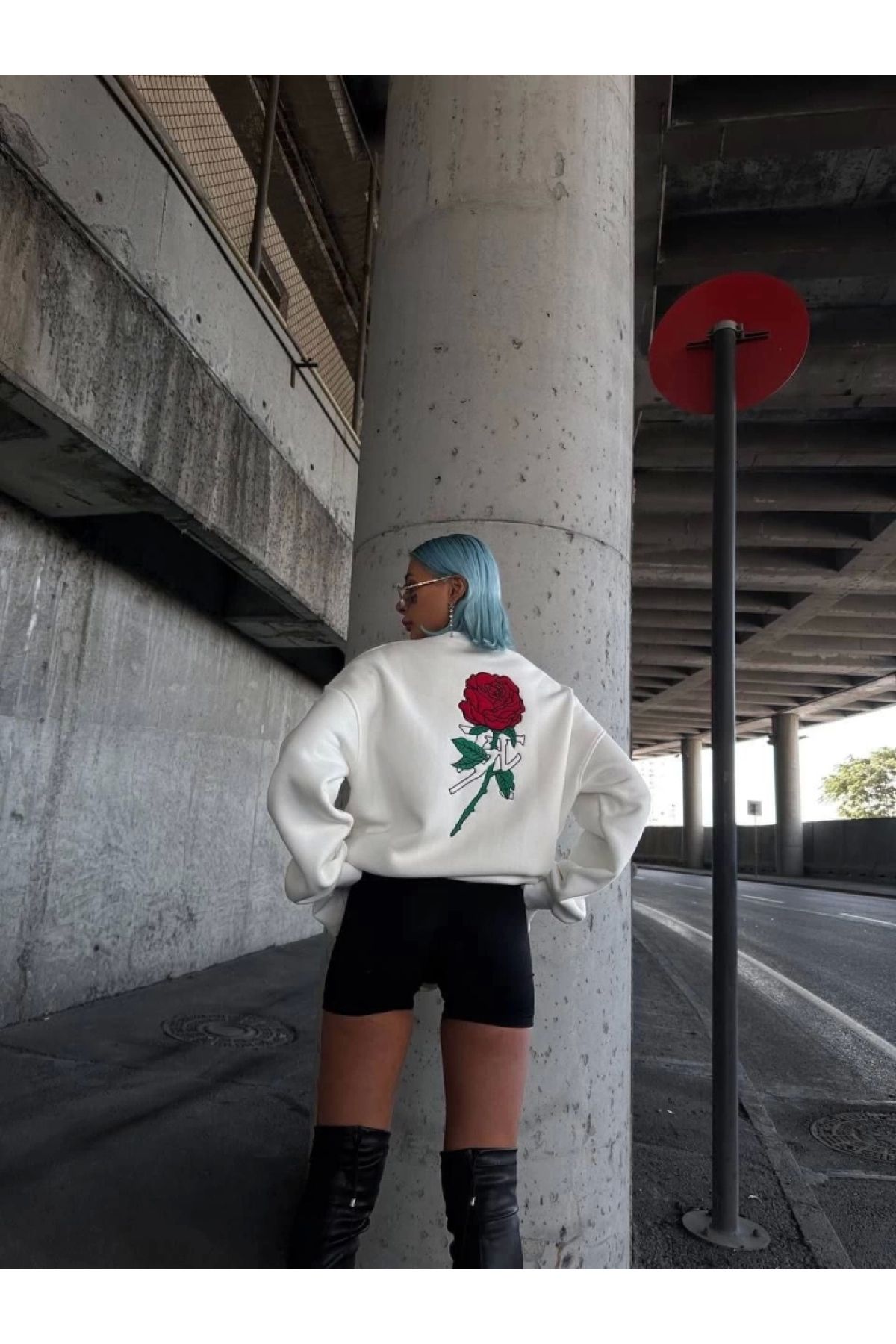 POLEXP Trend Oversize Baskılı Sweatshirt - Beyaz