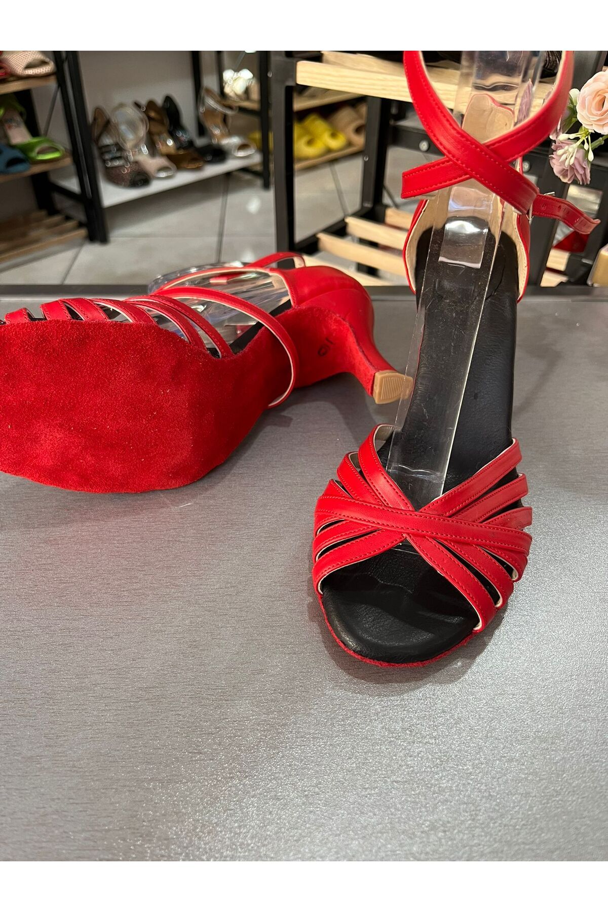 bitangosu 7 bantlı yeni model salsa baçata latin dansları 6 cm kadeh topuklu dans ve salon ayakkabısı kırmızı