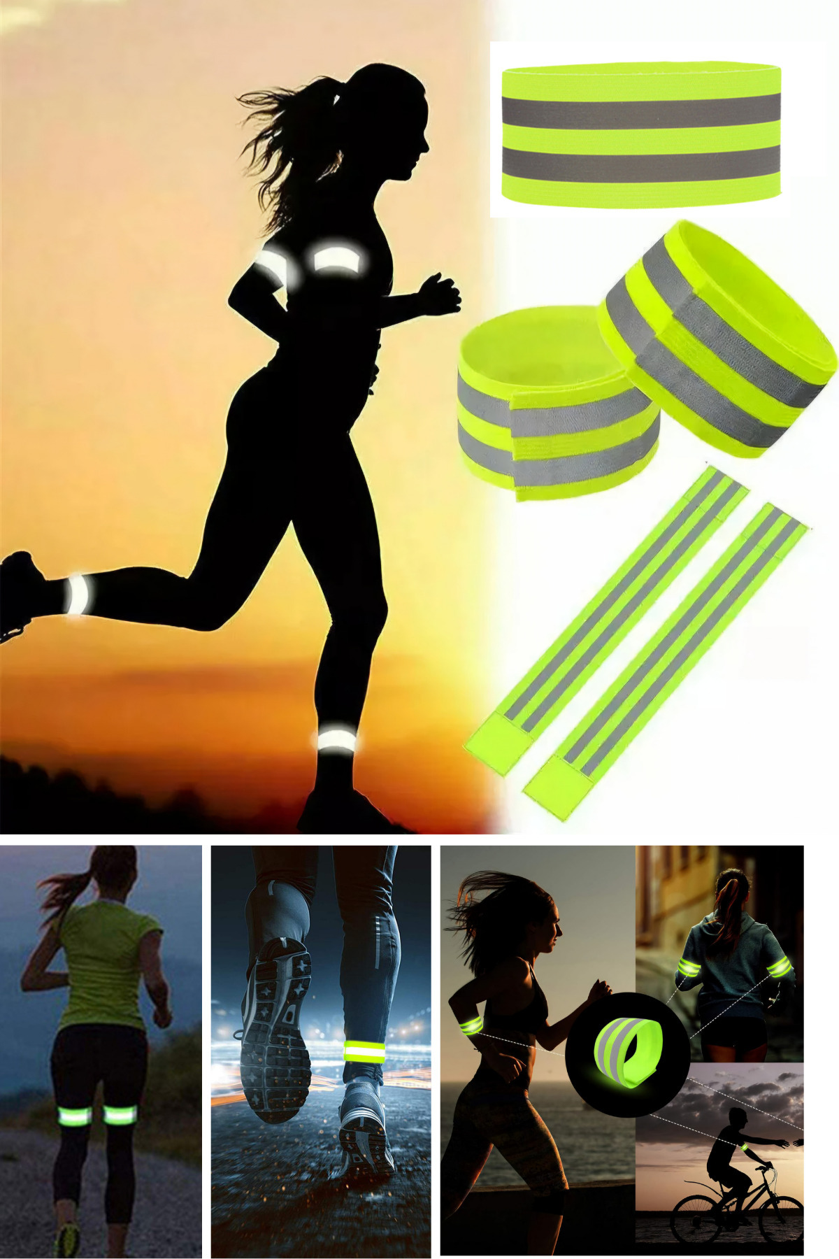 Shopura Reflektif Kolluk Bacak ve Bel Yeşil Fosfor Neon Bisiklet, Motosiklet,Scooter Gece İkaz Uyarı Bandı