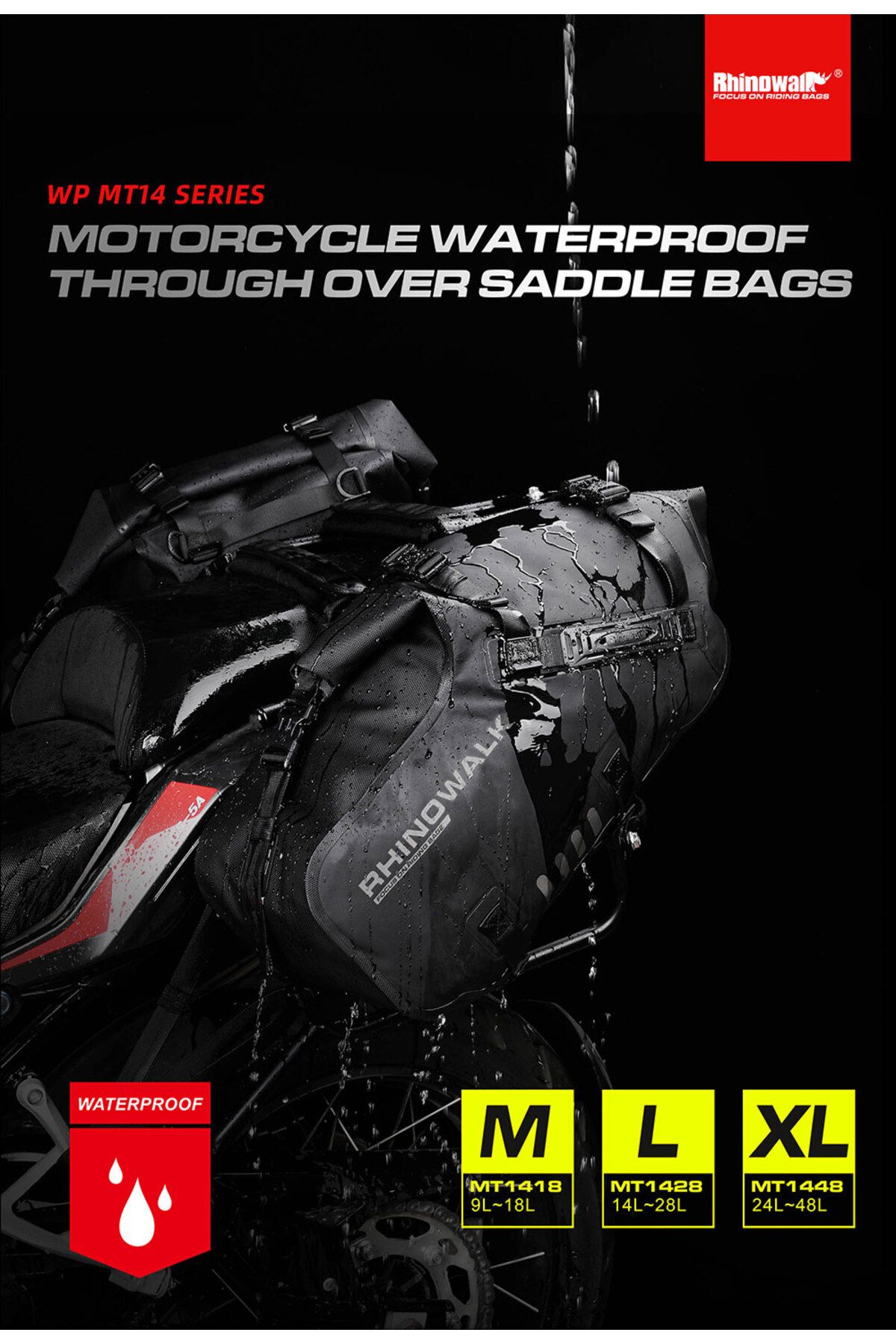 Rhinowalk Su Geçirmez Motosiklet Çantası (XL Beden) 24+24=48LITRE Hacim