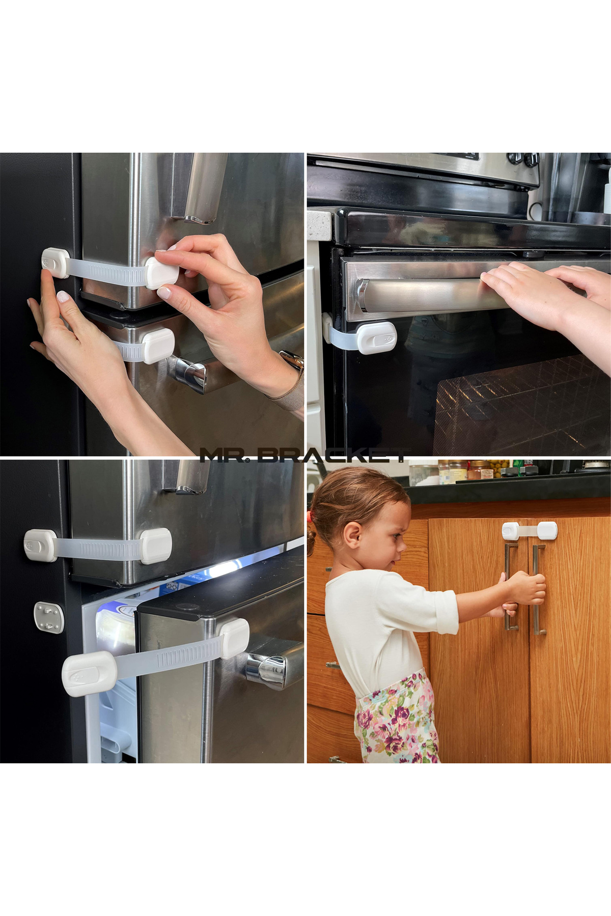 MR.BRACKET-Adjustable Non-Marking Multi-Purpose Cabinet Refrigerator Toilet Drawer Lock Child Lock 3m Adhesive 4
