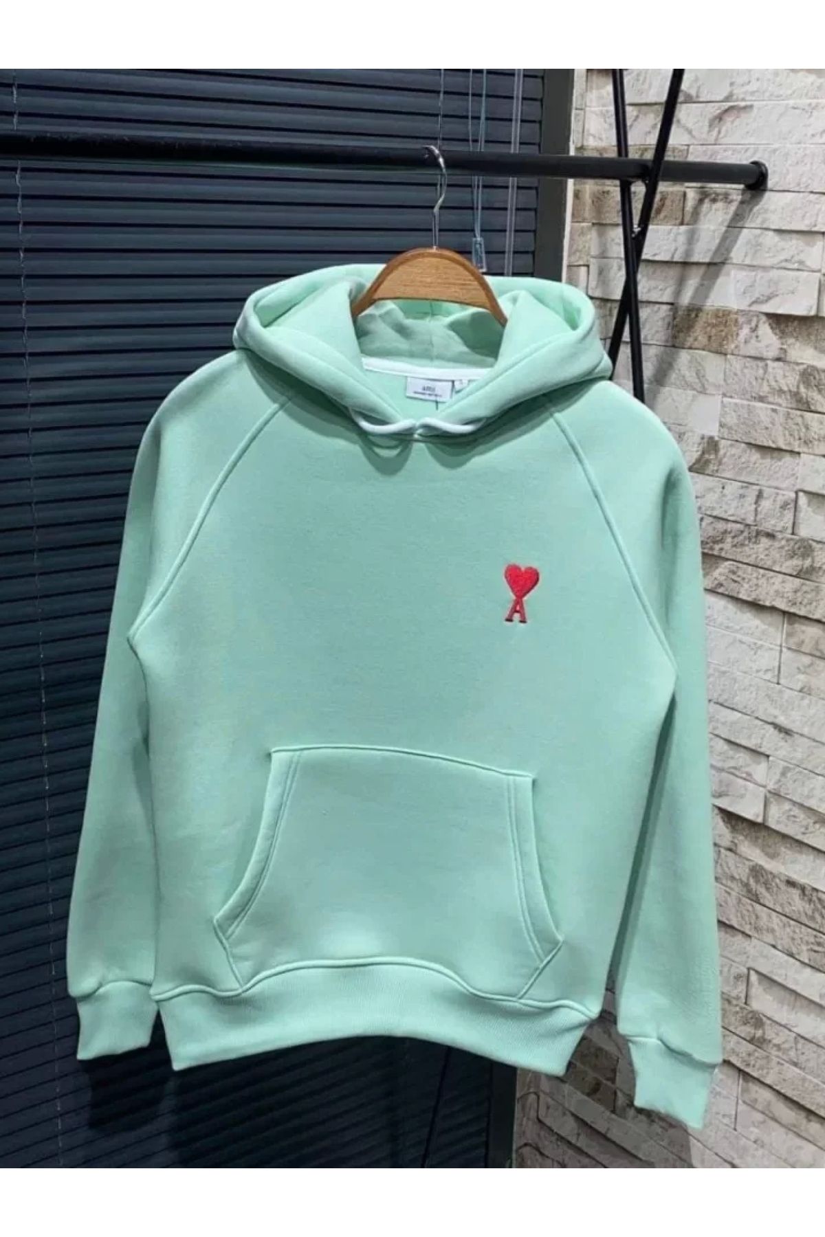 POLEXP Mint Yeşili Kapşonlu Unisex Baskılı Sweatshirt