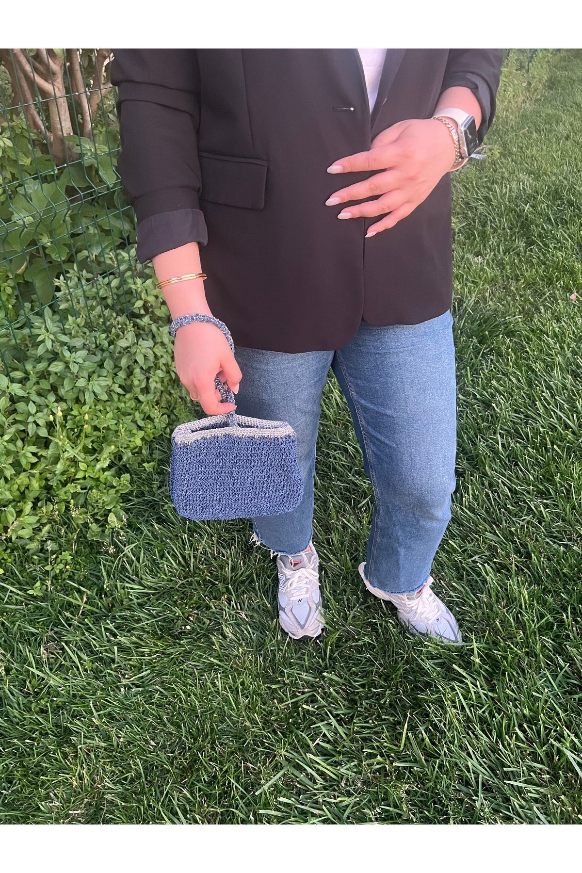 GÖKÇEBUTİKS Yazlık El Örgüsü Mavi Renk Clutch