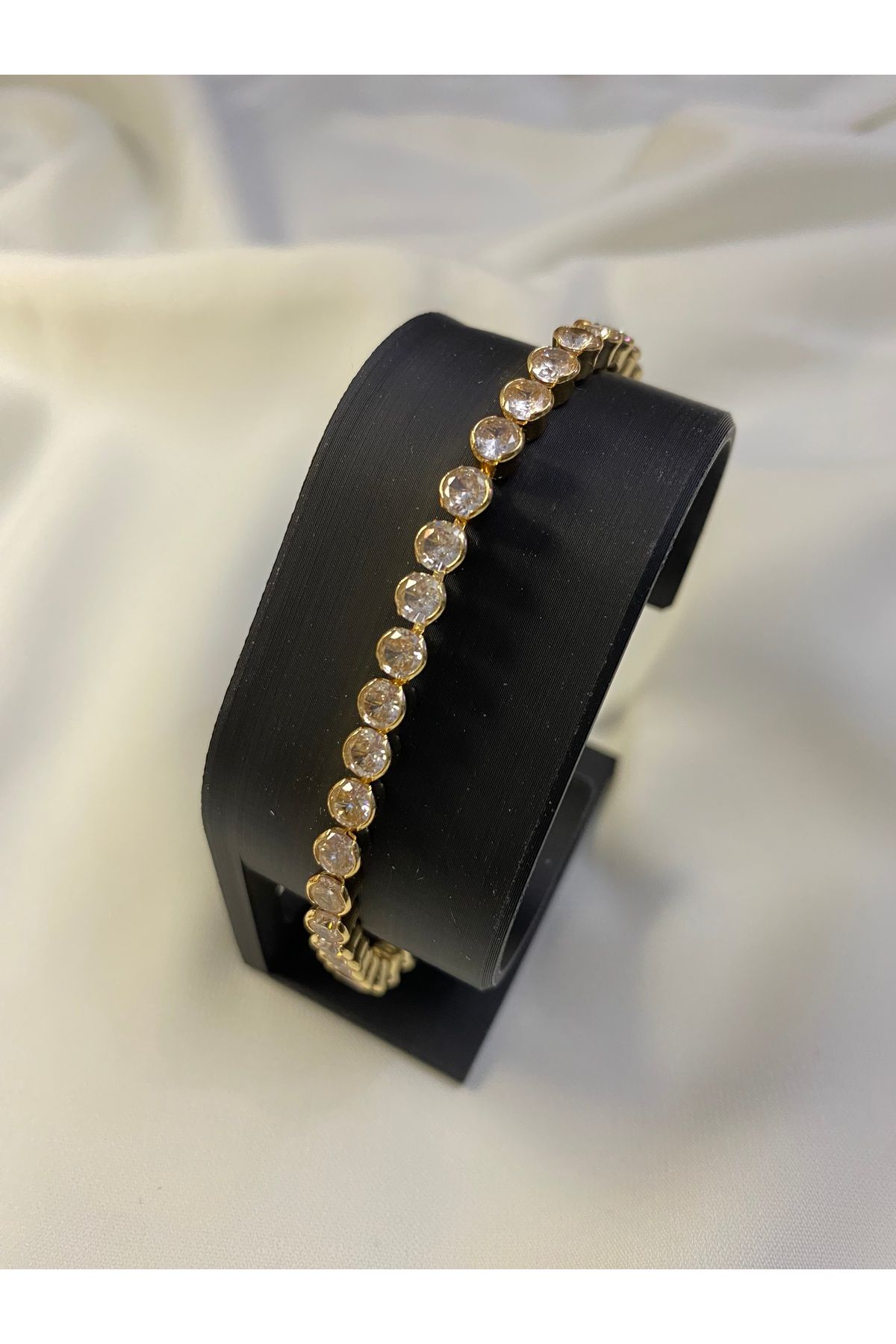 asem jewelry PARLAK ZİRKONLU ALTIN RENK SU YOLU ÇELİK BİLEKLİK