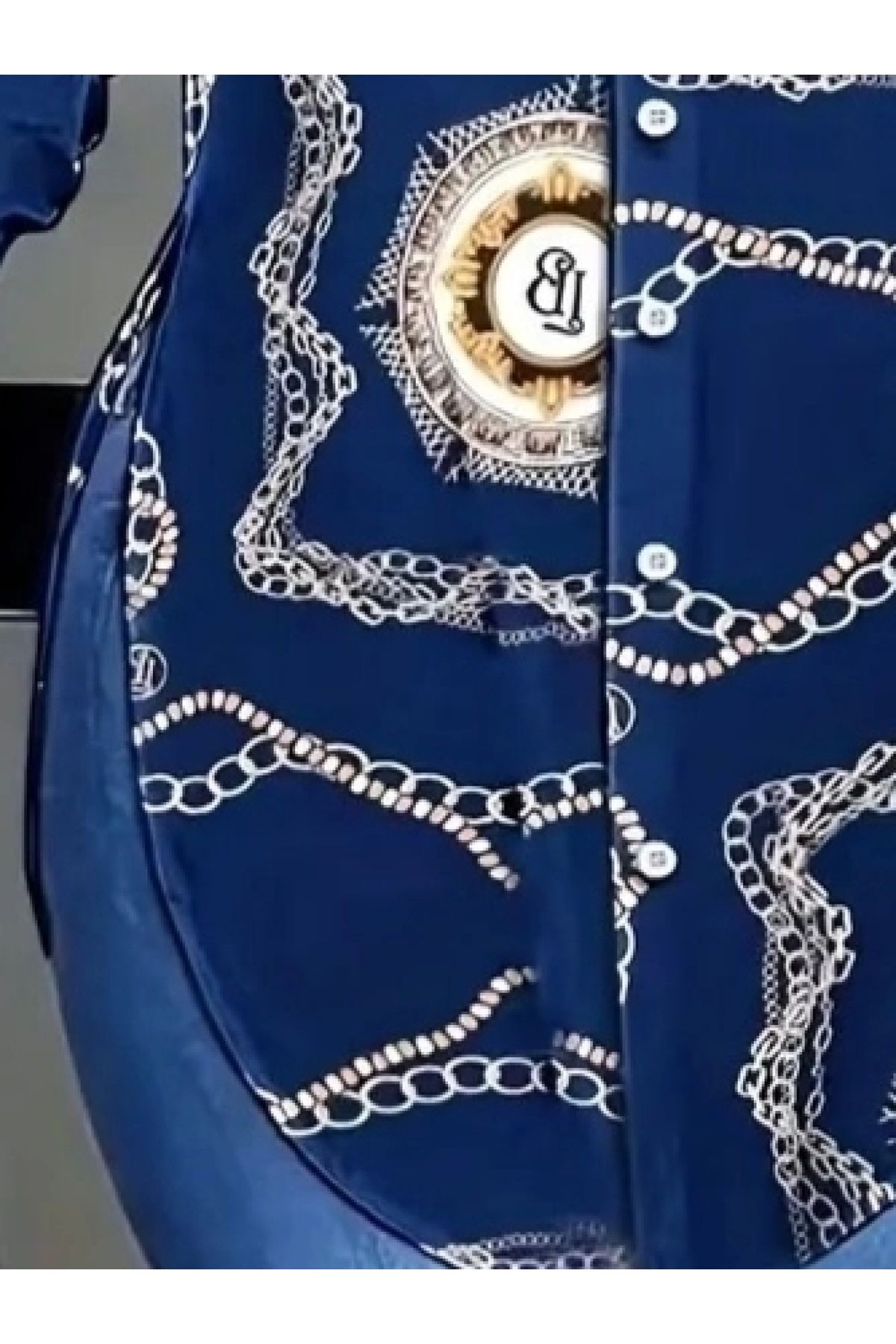 POLEXP Zarif Desenli Kadın Uzun Kollu Yırtmaçlı Gömlek