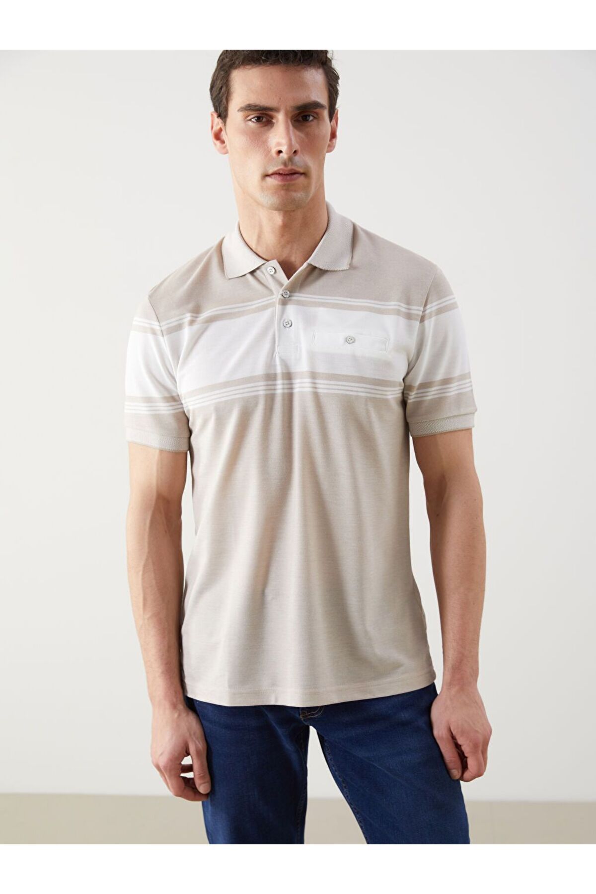LC Waikiki LCWAIKIKI Classic Polo Yaka Çizgili Pike Cepli Erkek Tişört